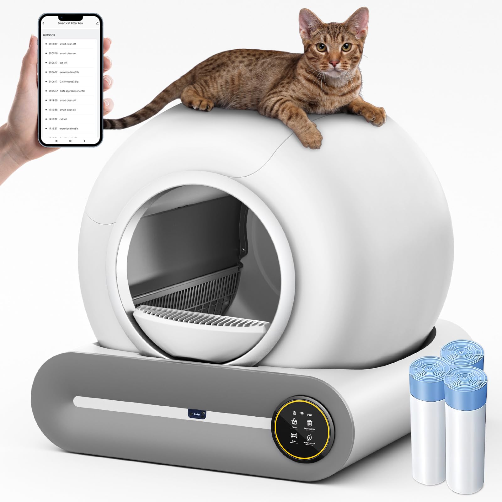 SUW Self-Cleaning Litter Box for Multiple Cats - 65L+9L Automatic Robot Cat Toilet with APP Control, Negative Ion Deodorization & 3 Garbage Bags - Ideal for Busy Pet Owners & Multi-Cat Households