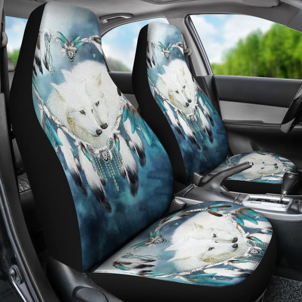 Premium Wolf Dreamcatcher Car Seat Covers for Cars, Trucks & SUVs - Stylish Protection with Native American Design - Perfect for Road Trips, Camping & Outdoor Adventures