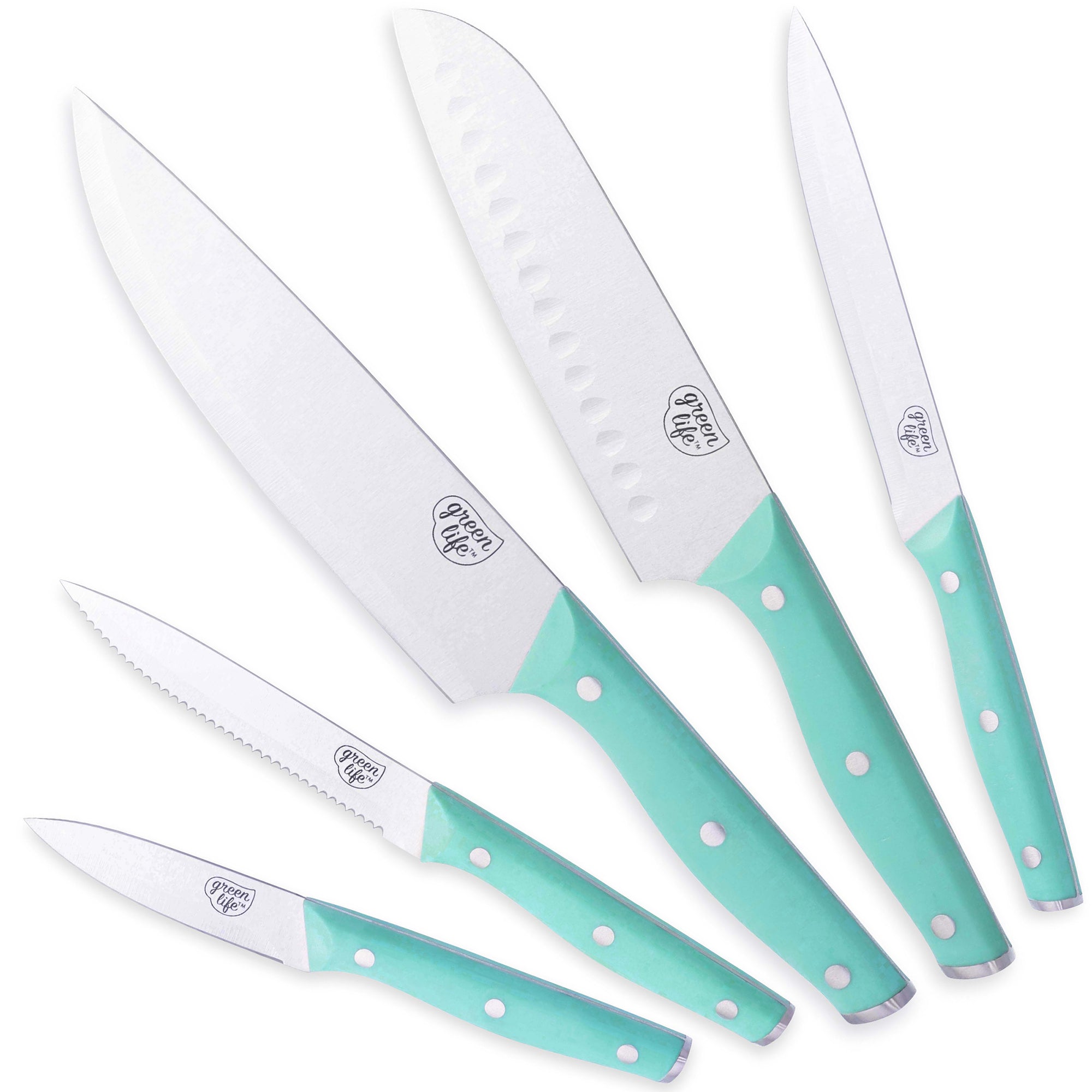GreenLife 5-Piece Stainless Steel Cutlery Set - Turquoise Color | Durable Kitchen Utensils for Home, Restaurant & Outdoor Dining | Knife Fork Spoon Set for Camping, Picnic & Travel