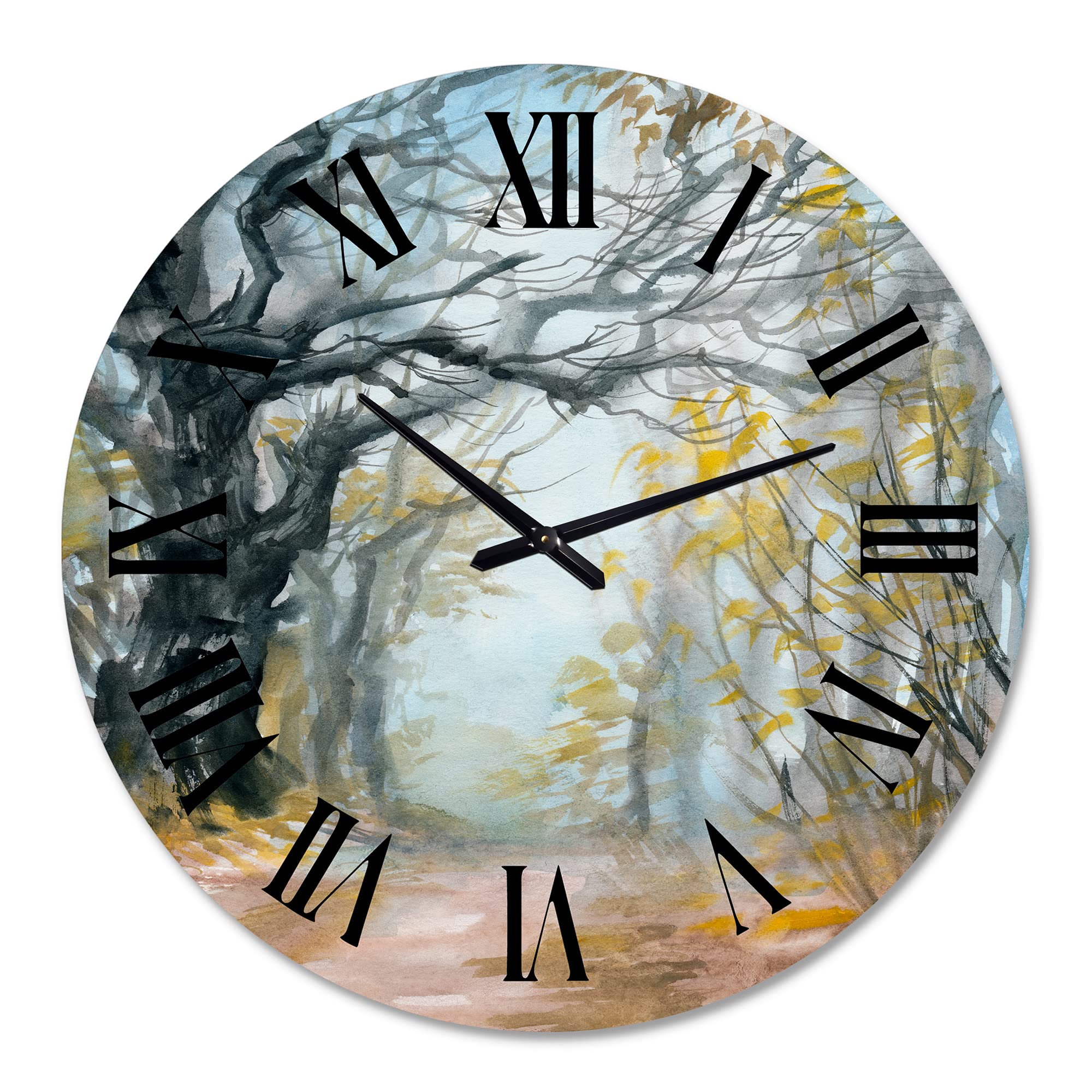 Lake House Wall Clock 'Autumn Misty Forest' - Large Nature Landscape Wall Clock for Home, Office & Cabin Decor - Perfect for Rustic, Farmhouse & Lakeside Interiors