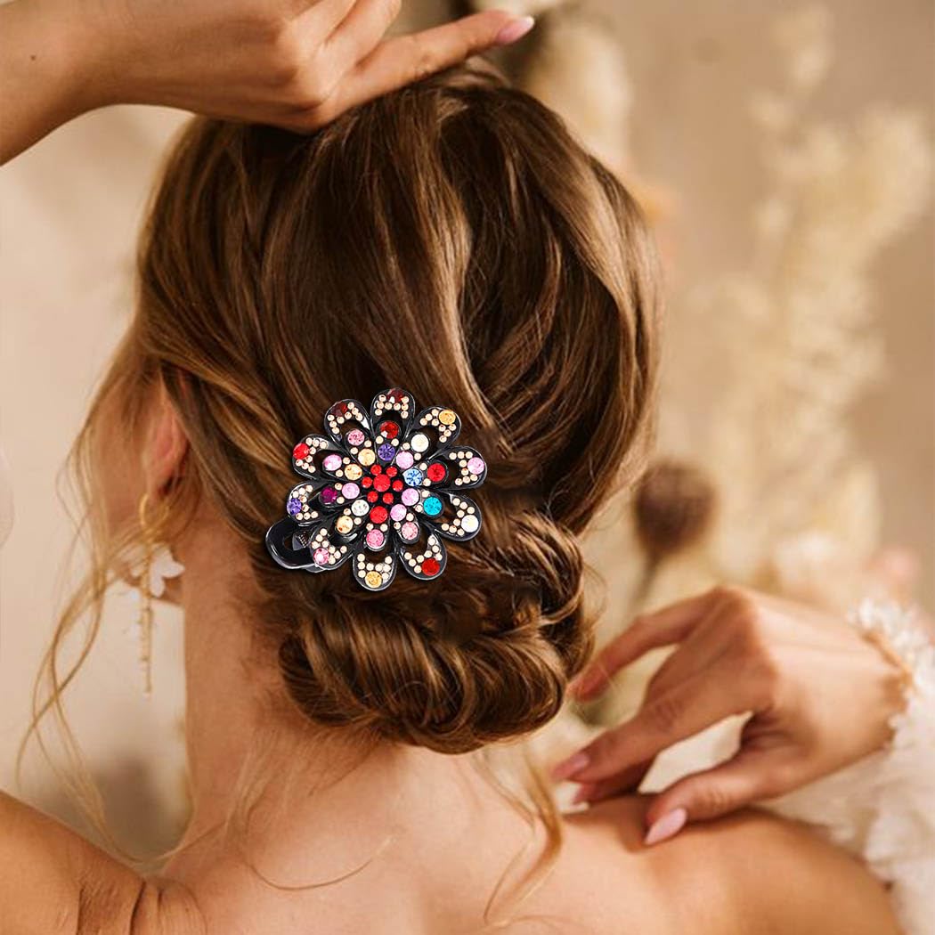 Bartosi Rhinestone Hair Clips for Women - Crystal Hair Barrettes, Flower Hair Pins - Elegant Hair Accessories (Pack of 2) - Perfect for Weddings, Parties & Daily Styling
