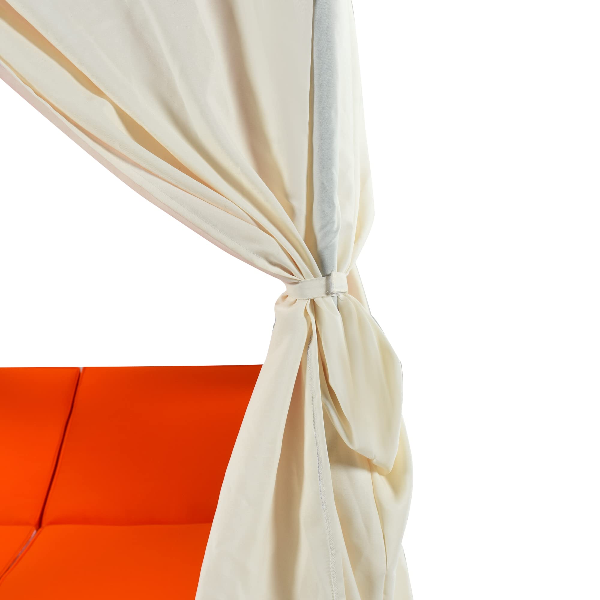 Outdoor Patio Wicker Daybed with Retractable Canopy & Curtains - Sun Lounger Garden Furniture for Poolside, Backyard, Beach (Orange) - Perfect for Relaxing & Sunbathing