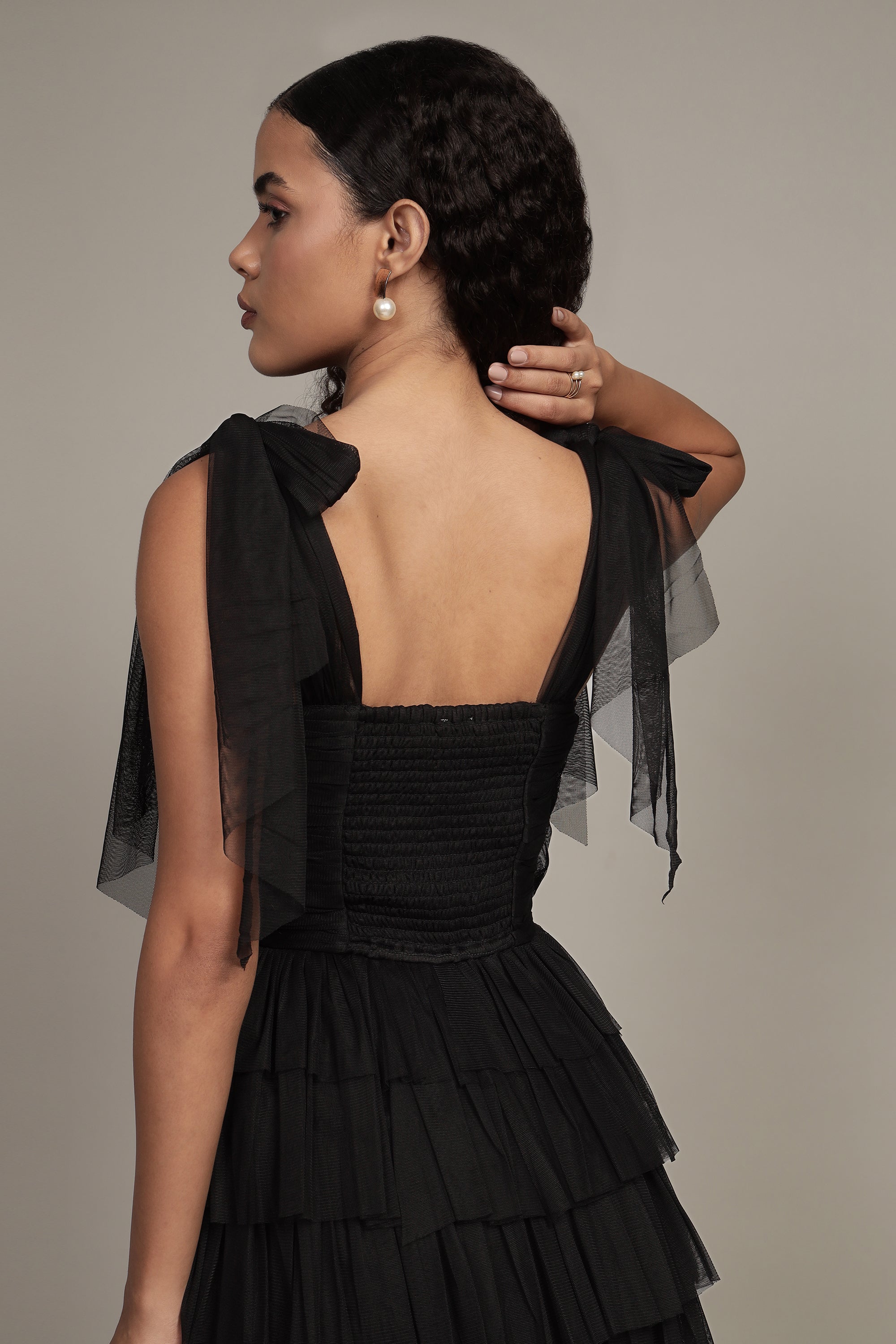 Elegant Ophelia Black Maxi Dress with Adjustable Tie Detail - Perfect for Weddings, Parties & Evening Events
