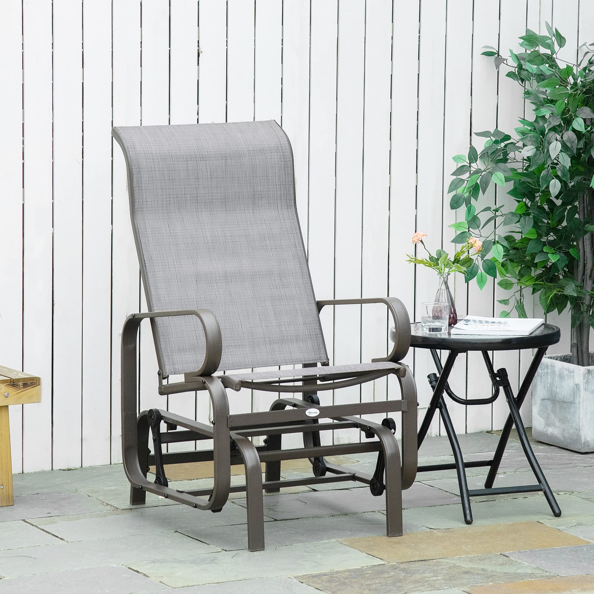 Outsunny Outdoor Glider Chair with Smooth Rocking Mechanism - Lightweight Patio Swing Chair for Backyard, Garden & Porch - Weather-Resistant Gray Gliding Bench (Perfect for Relaxing, Reading & Enjoying Nature)