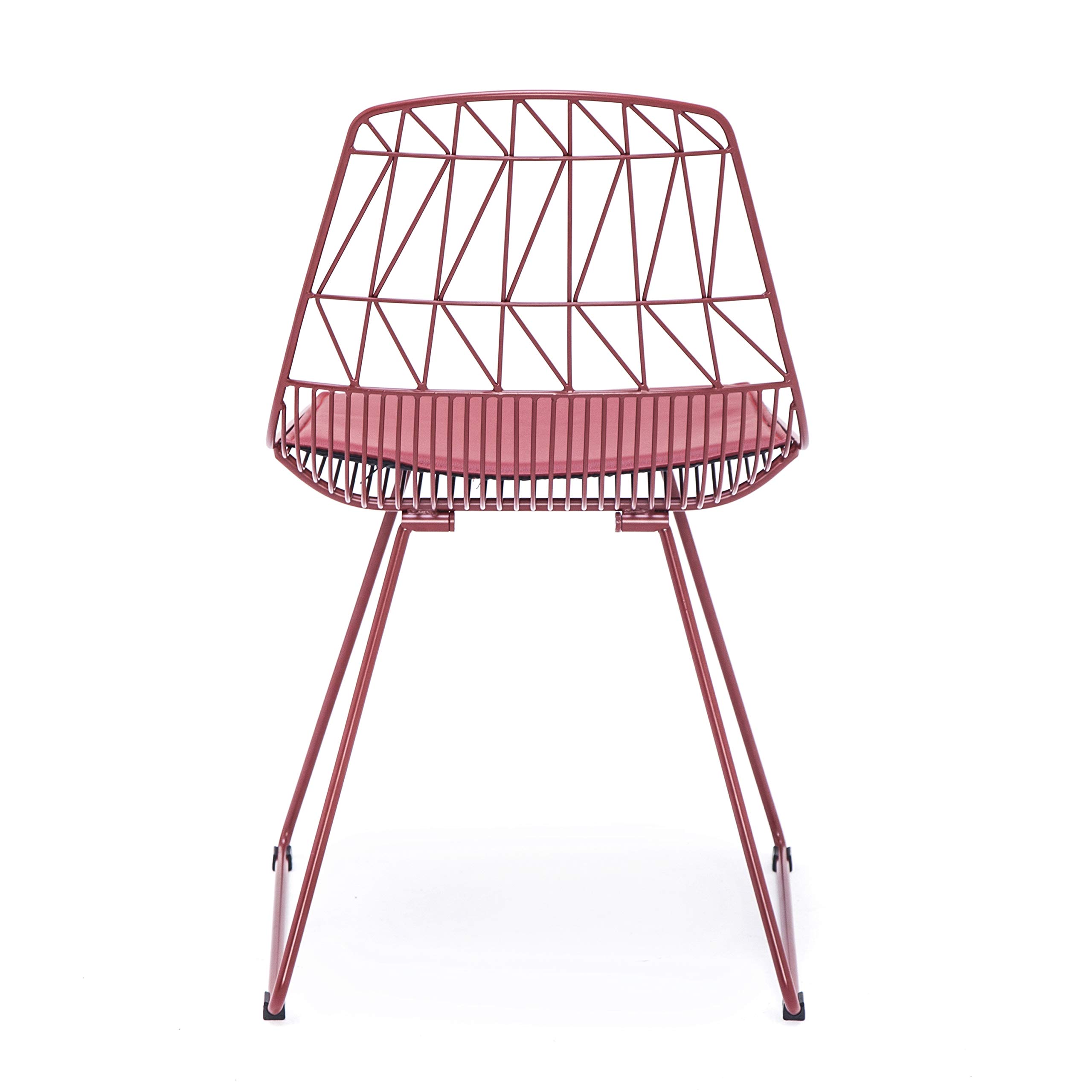 AC Pacific Modern Metal Dining Chairs with Faux Leather Seat - Stackable Indoor/Outdoor Kitchen Stools for Patio, Bistro, Bar & Restaurant - Set of 2 Matte Dark Red Chairs - Perfect for Dining Room, Backyard, Cafe & Outdoor Entertaining