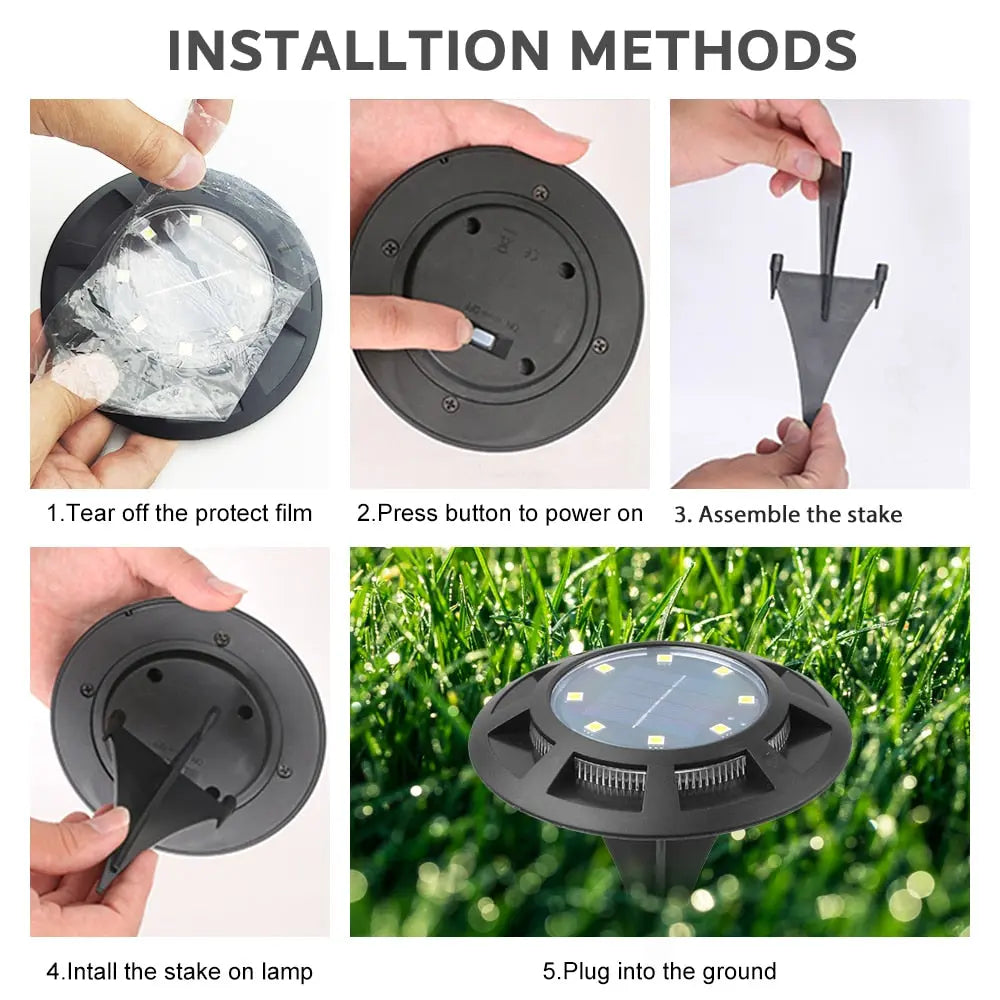 4 Pack Solar Powered LED Ground Lights - Waterproof Outdoor Garden Path Lighting for Walkway, Yard, Patio, and Driveway Decoration