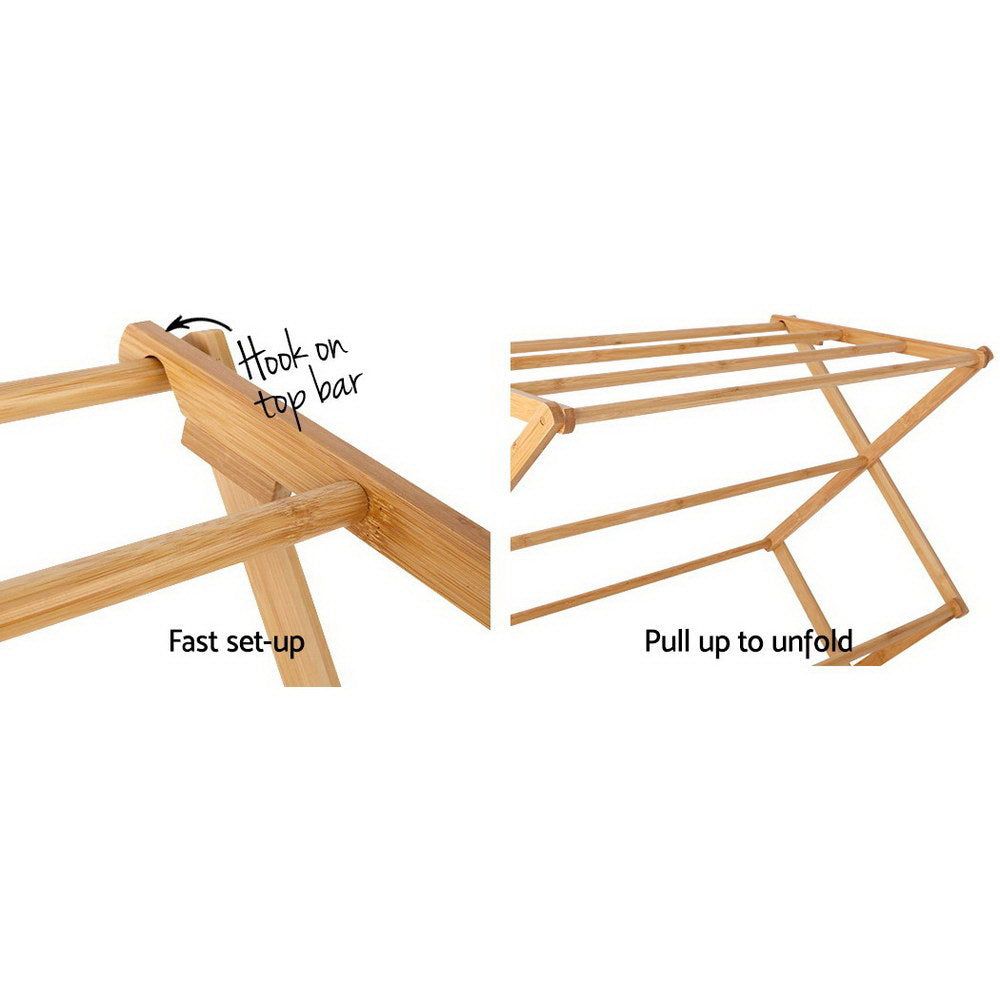 Artiss Foldable Bamboo Clothes Rack - Portable Laundry Drying Stand with Garment Hanger for Bedroom, Closet & Outdoor Use