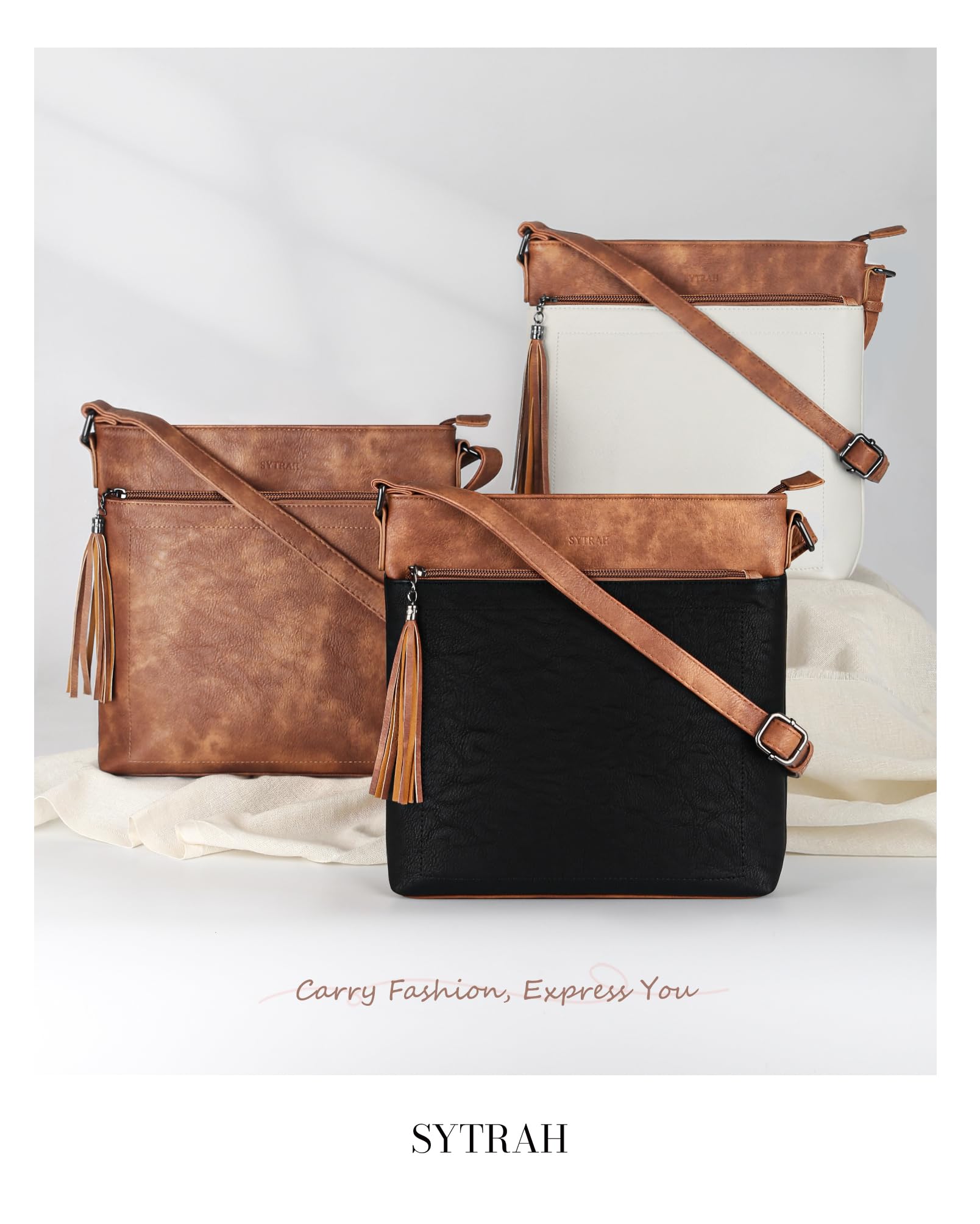 Premium Vegan Leather Crossbody Bag for Women - Adjustable Strap Lightweight Shoulder Purse with Tassel | Perfect for Work, Travel & Everyday Use
