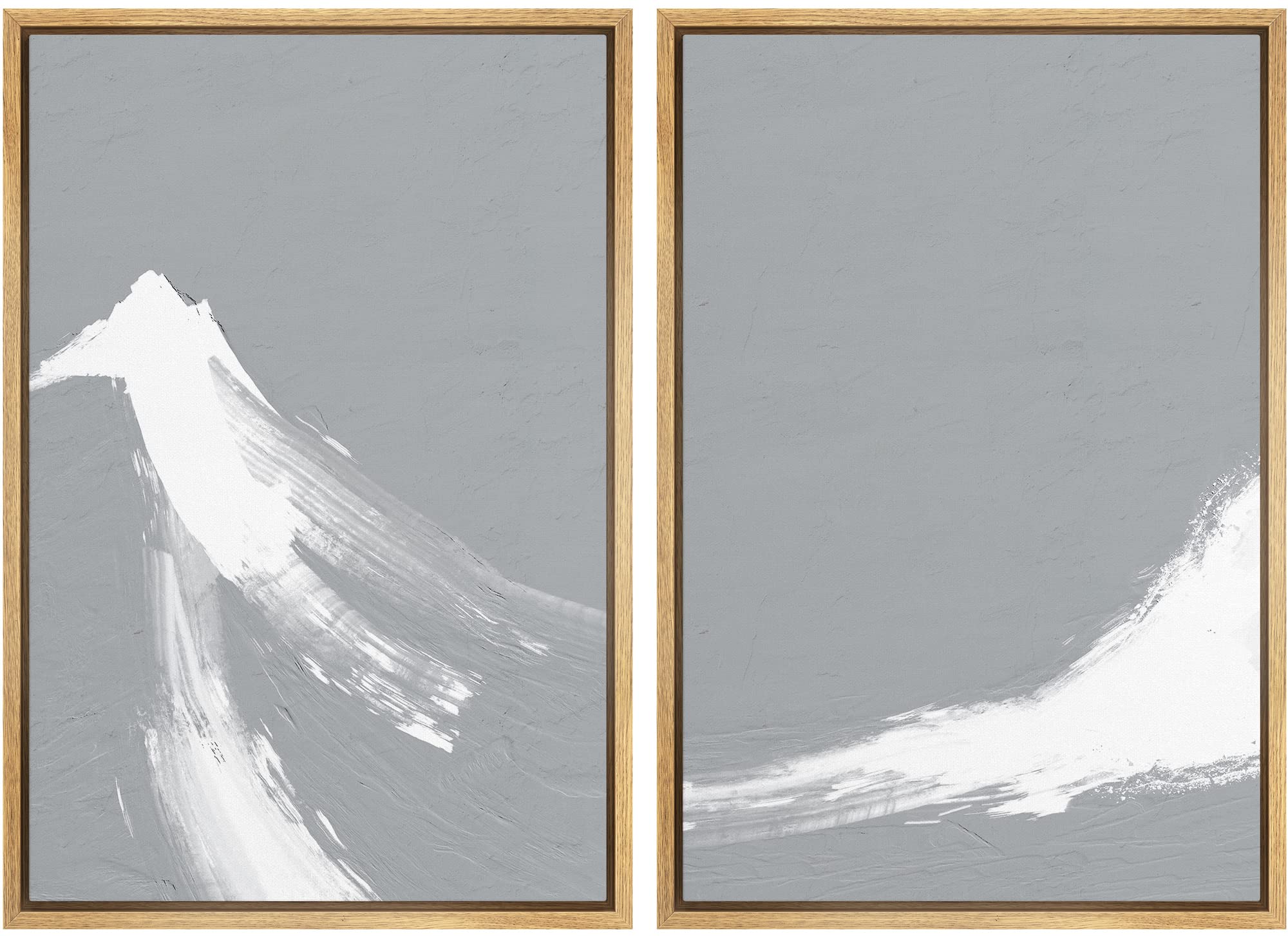 Modern Abstract Framed Canvas Wall Art Set - Gray & White Paint Stroke Landscape, Minimalist Nordic Decor for Living Room, Bedroom, Office - 16x24 Inches (Set of 2) | Perfect for Home Decor, Housewarming Gifts & Interior Design