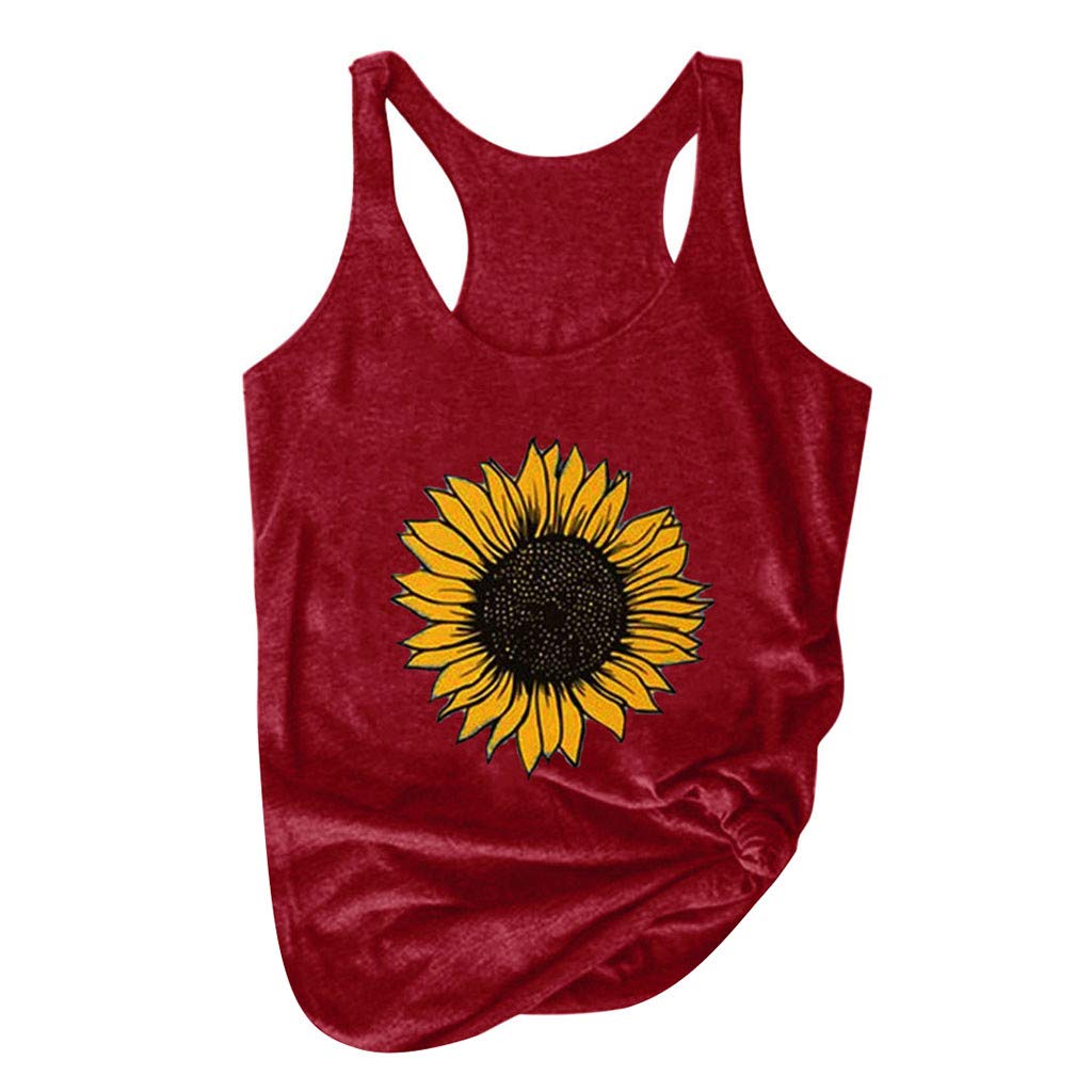 Sunflower Print Women's Sleeveless T-Shirt - Summer Athletic Top for Gym & Outings