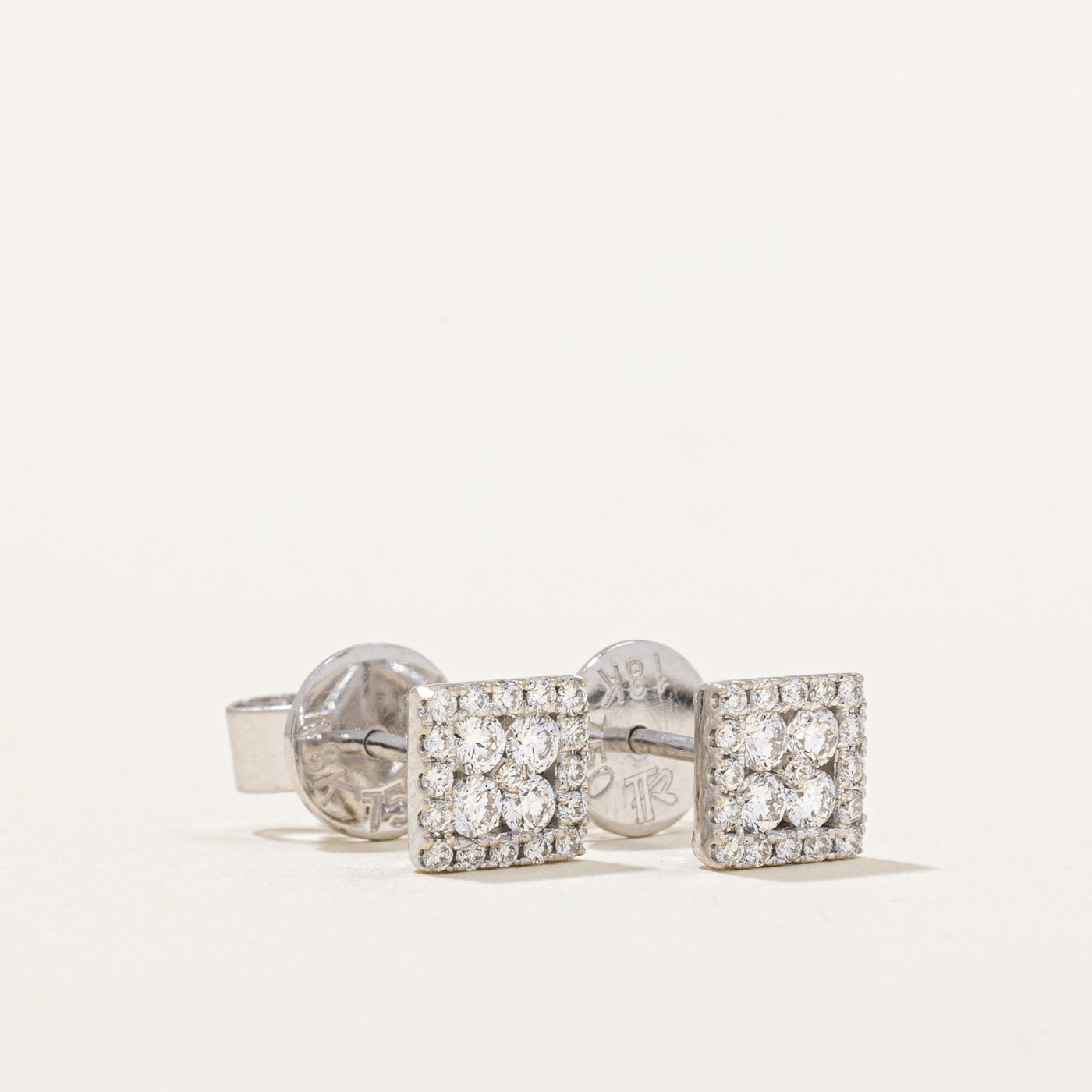 0.40ctw Square Diamond Stud Earrings for Women - 14K White Gold Classic Studs for Everyday Wear & Special Occasions
