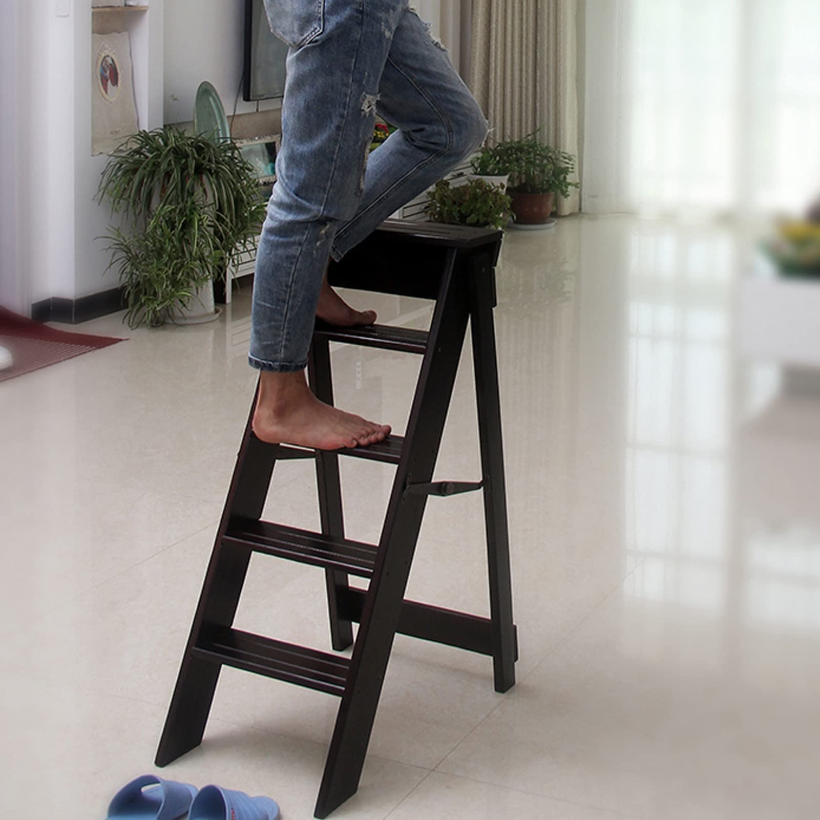 5-Step Wooden Folding Stool for Feet - Portable Kitchen Step Ladder, Multi-Purpose Stool for Home, Office & Outdoor Use - Supports 150kg/330lbs
