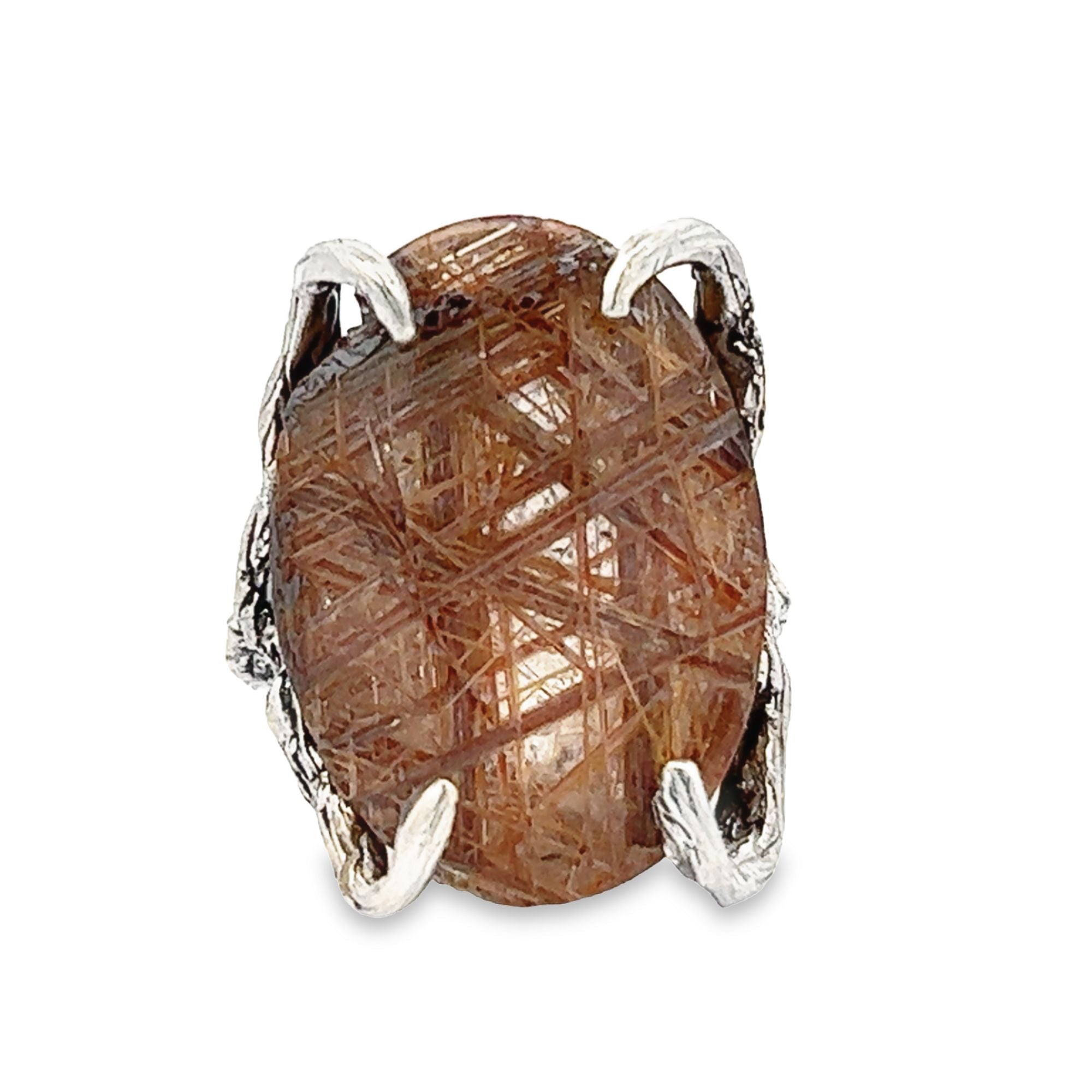 23.5 Carat Bronze Rutilated Quartz Sterling Silver Tree Branch Ring for Women - Elegant Nature-Inspired Jewelry for Weddings, Parties & Everyday Wear