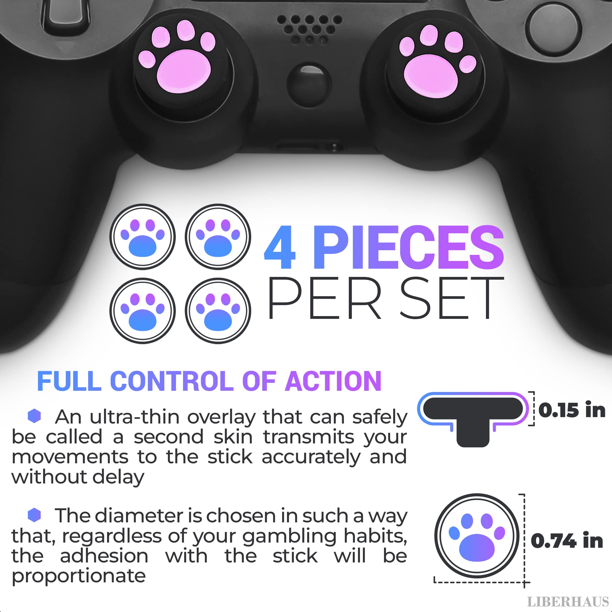 4PCS Pink Cat Paw Thumbstick Grips for PS5, PS4, PS3, Xbox, Nintendo Switch & Steam Deck - Anti-Slip Silicone Joystick Caps - Cute Gaming Controller Accessories for Enhanced Grip & Comfort During Long Gaming Sessions