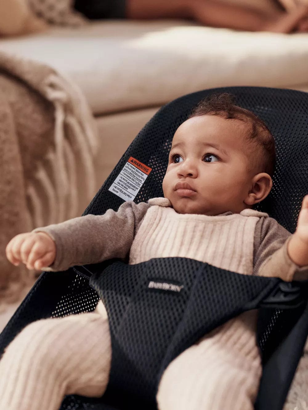 BabyBjorn Bouncer Bliss - Premium Baby Bouncer with Black Frame & Mesh Seat | Perfect for Newborns & Infants | Ideal for Nursery, Living Room & Travel