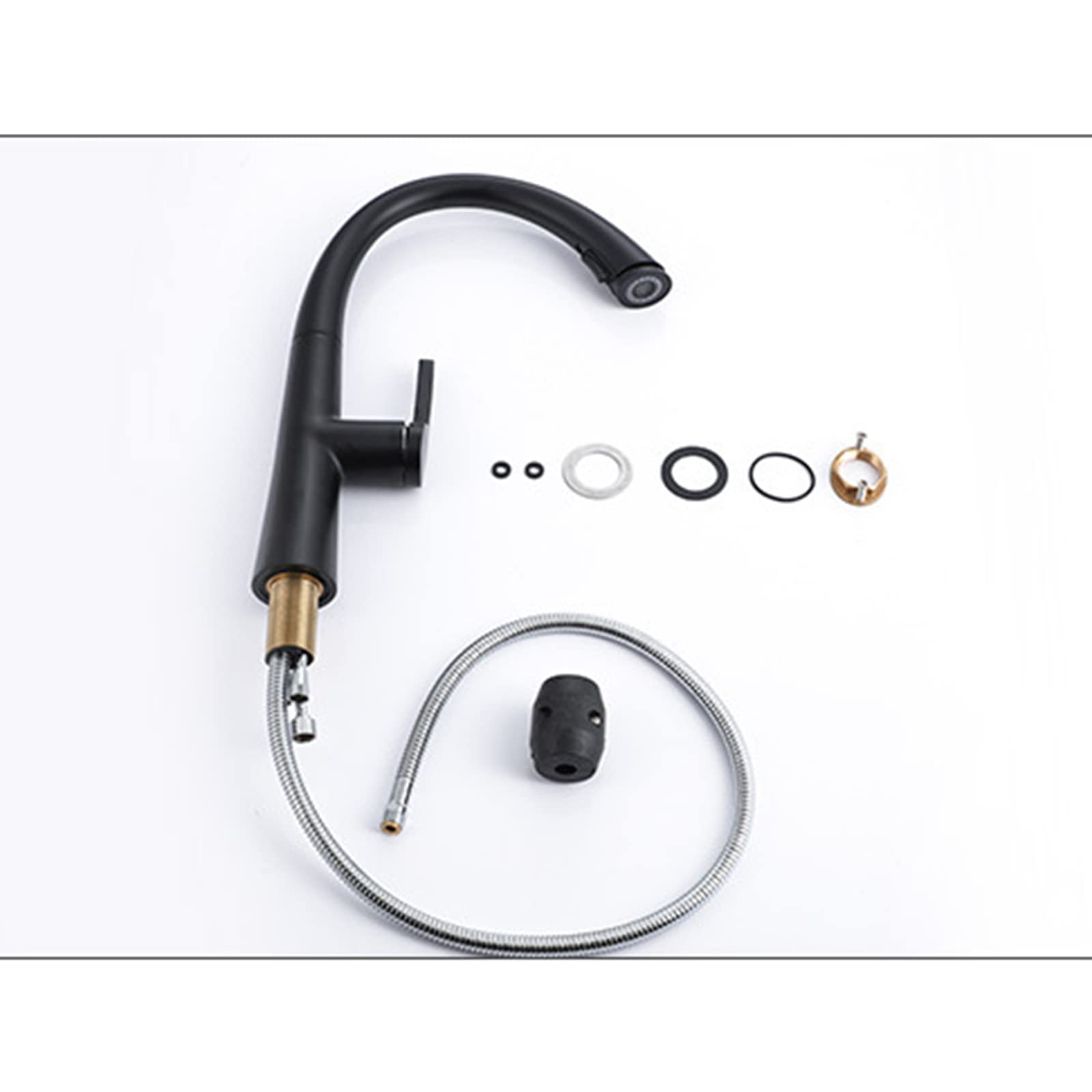 Black Pull Down Sprayer Kitchen Faucet - Modern Commercial Brass Sink Tap with Hot/Cold Water & Standard Fittings - Perfect for Restaurant, Home Kitchen & Bar Sink Installation