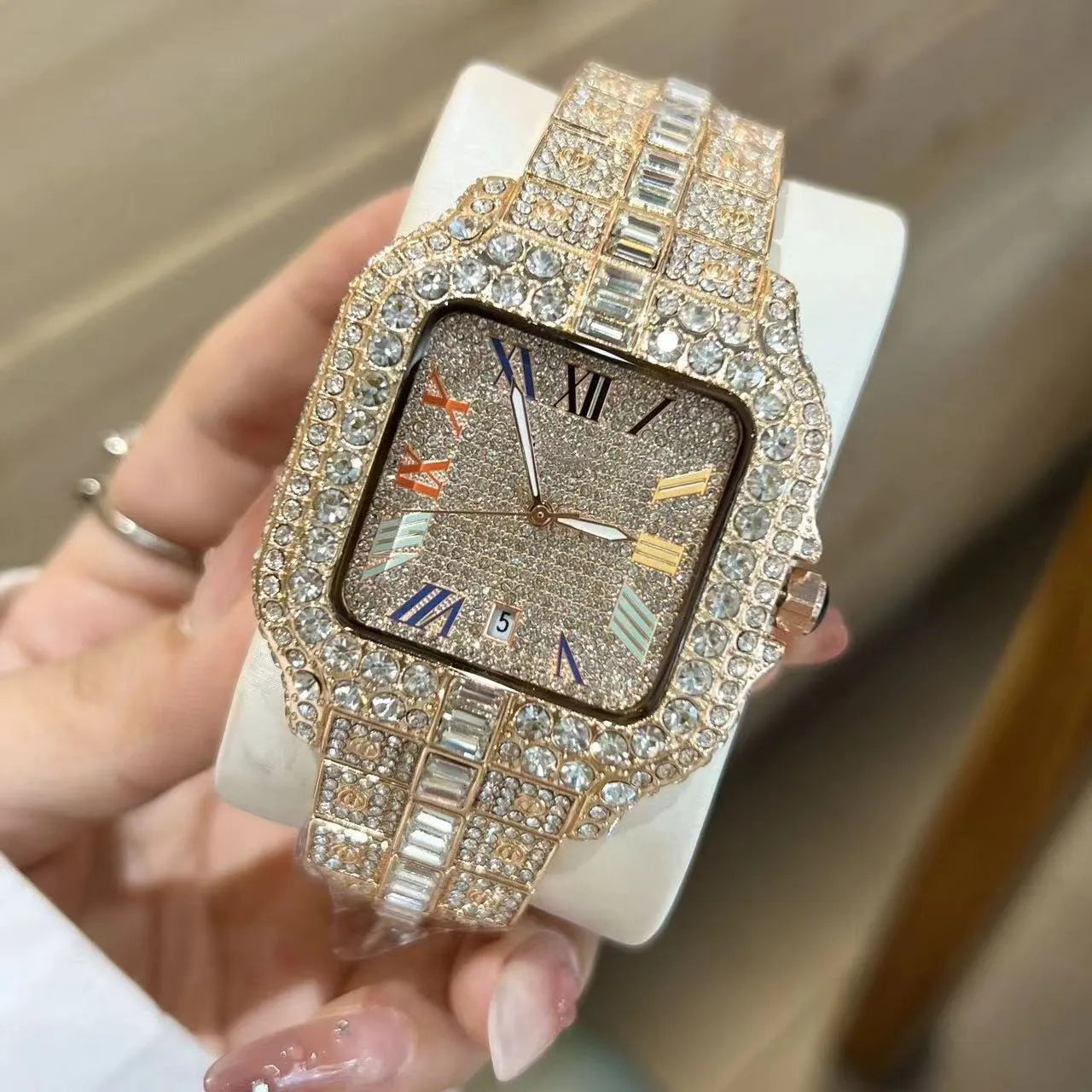 8 Iced Out Diamond Moissanite Gold Watch for Men - Luxury Hip Hop Bling Diamond Watch - Perfect for Parties, Gifts & Special Occasions