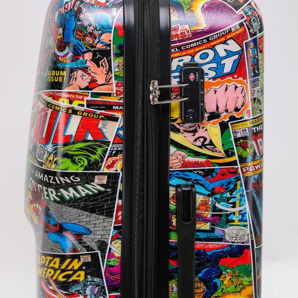Marvel Comics Large Hard-Sided Suitcase - Spiderman Avengers Design, 28 Inch Checked Luggage for Travel, Cosplay & Superhero Fans