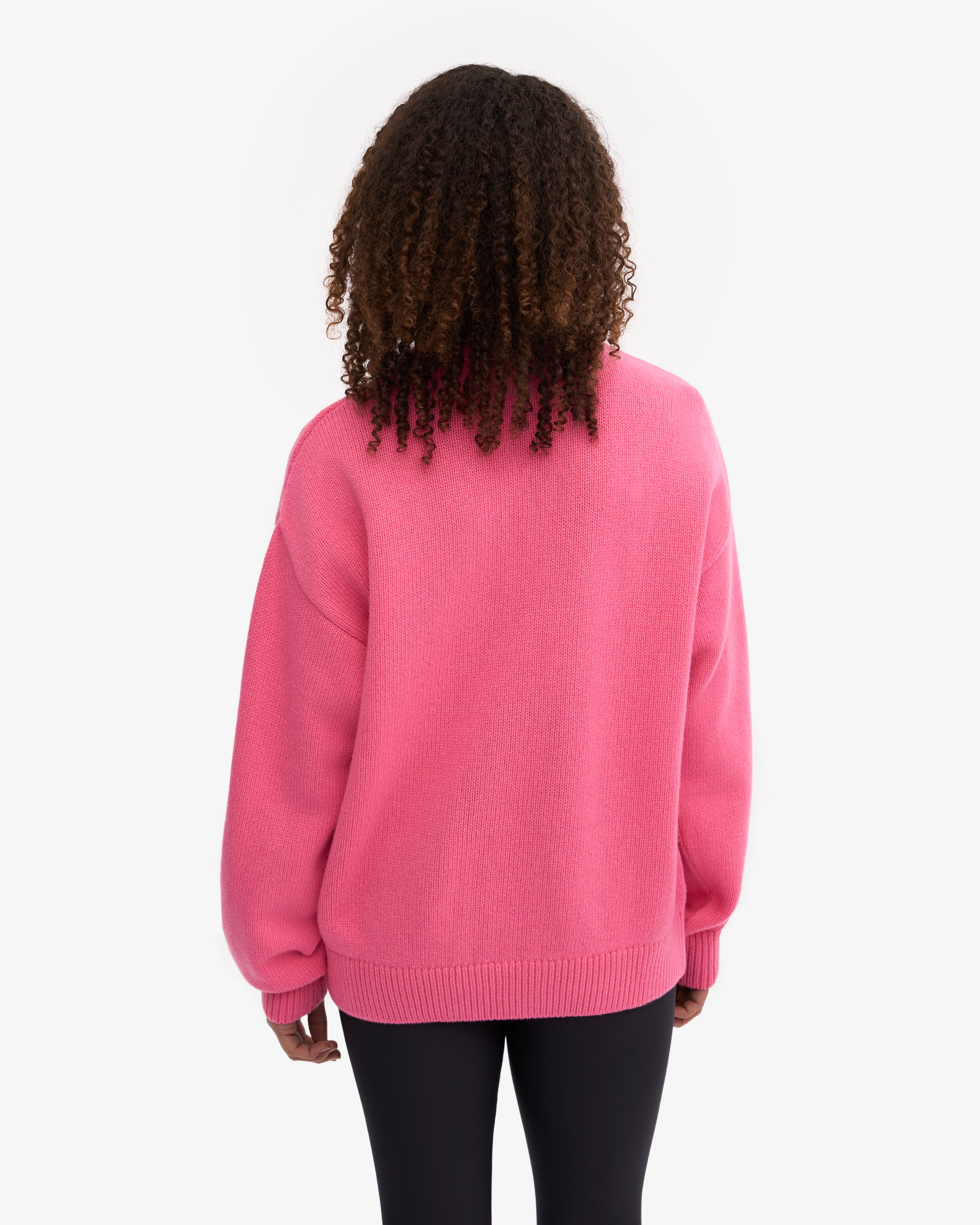 Oversized Merino Wool Sweater Women's Crewneck Pullover - Soft Bubblegum Pink Winter Knitwear for Cozy Lounge & Casual Outings