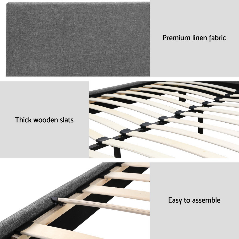 Coogee King Bed Frame Grey - Sturdy Metal Platform Bed with Headboard, Easy Assembly - Perfect for Master Bedroom, Guest Room & Modern Home Decor