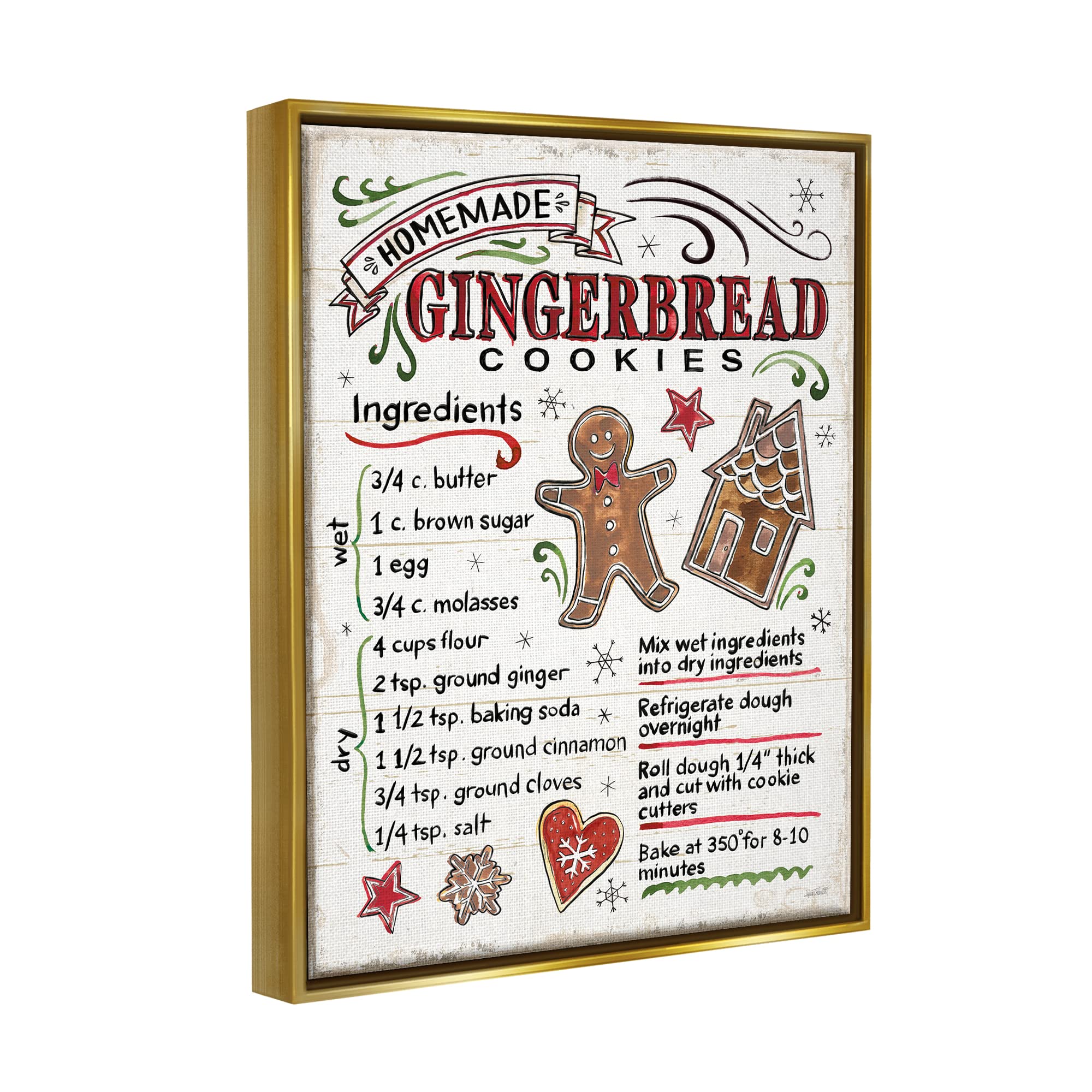 Stupell Industries Homemade Gingerbread Cookies Holiday Cooking Instructions - Anne Tavoletti Design | Perfect for Christmas Baking, Holiday Decor & Festive Kitchen Wall Art