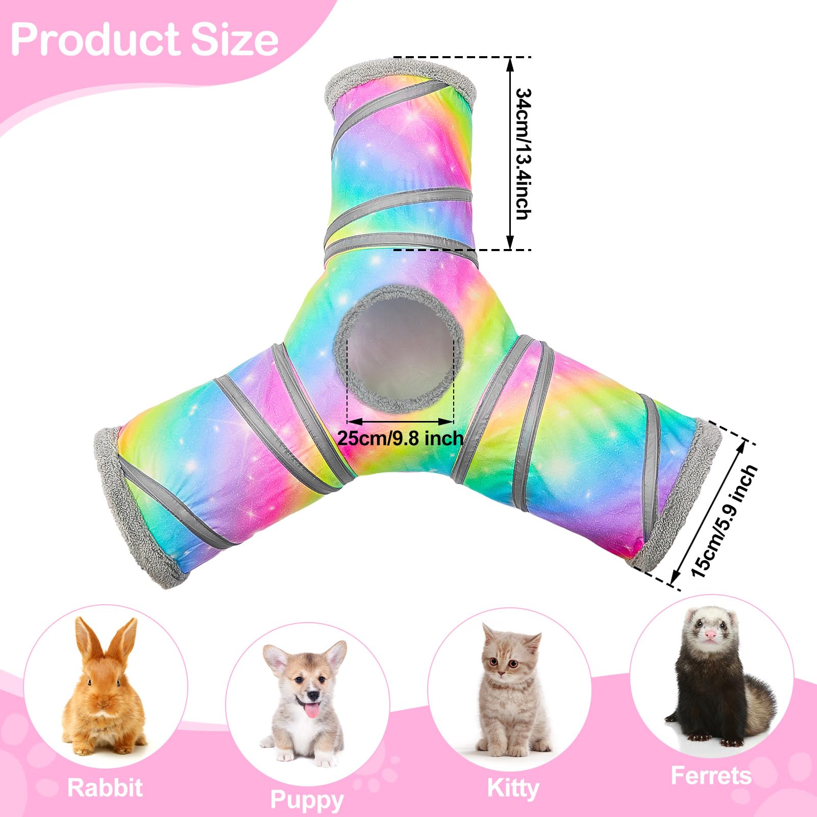 3-Way Cat Tunnel for Indoor Cats - Collapsible Peekaboo Cat Cave with 3 Toy Balls | Fun Play Tube for Kittens & Puppies | Perfect for Hide & Seek, Exercise & Playtime