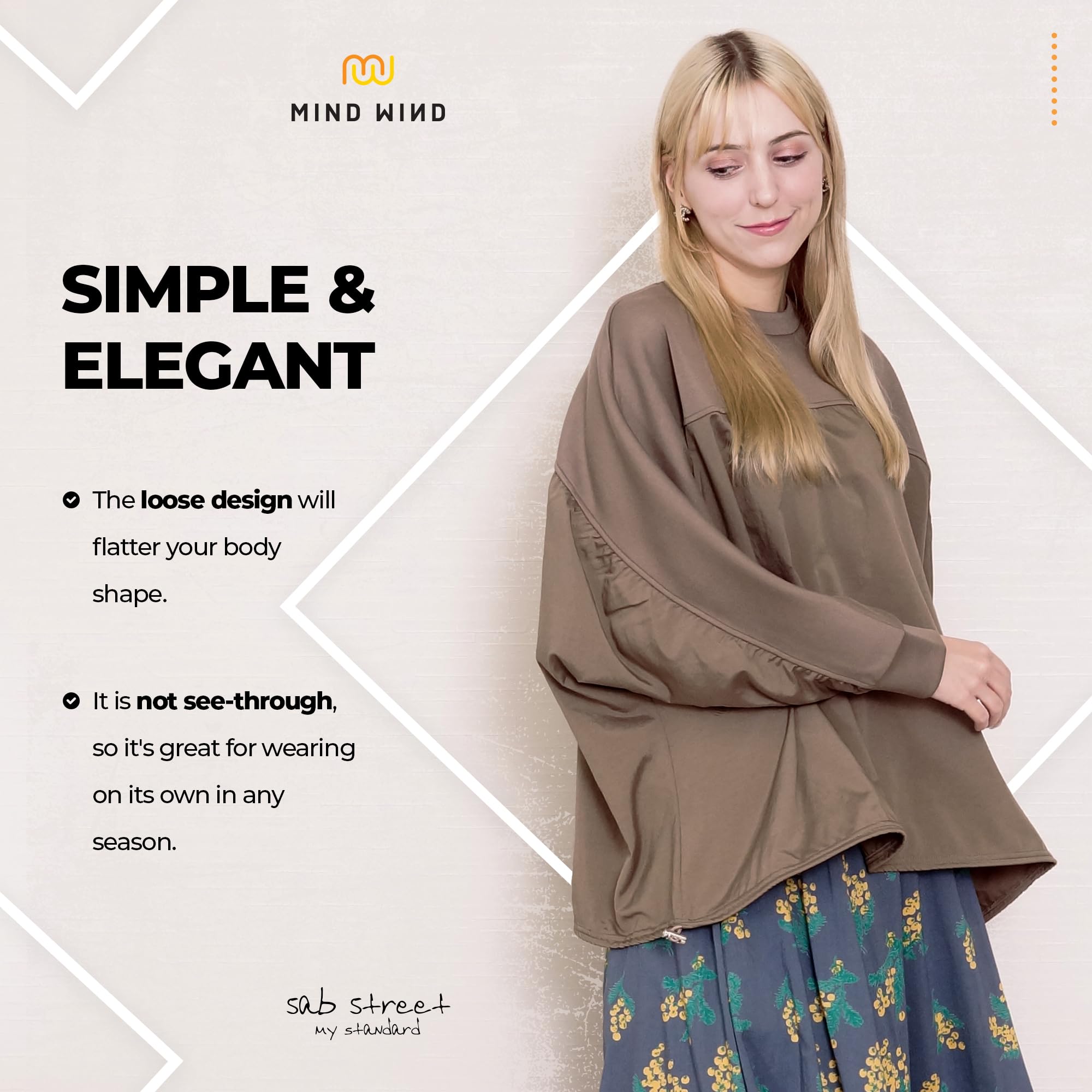 Women's Oversized Dolman Sweatshirt - Long Sleeve Baggy Pullover with Adjustable Drawstring Hem | Soft Mixed Material | Casual Loungewear & Streetwear Fashion