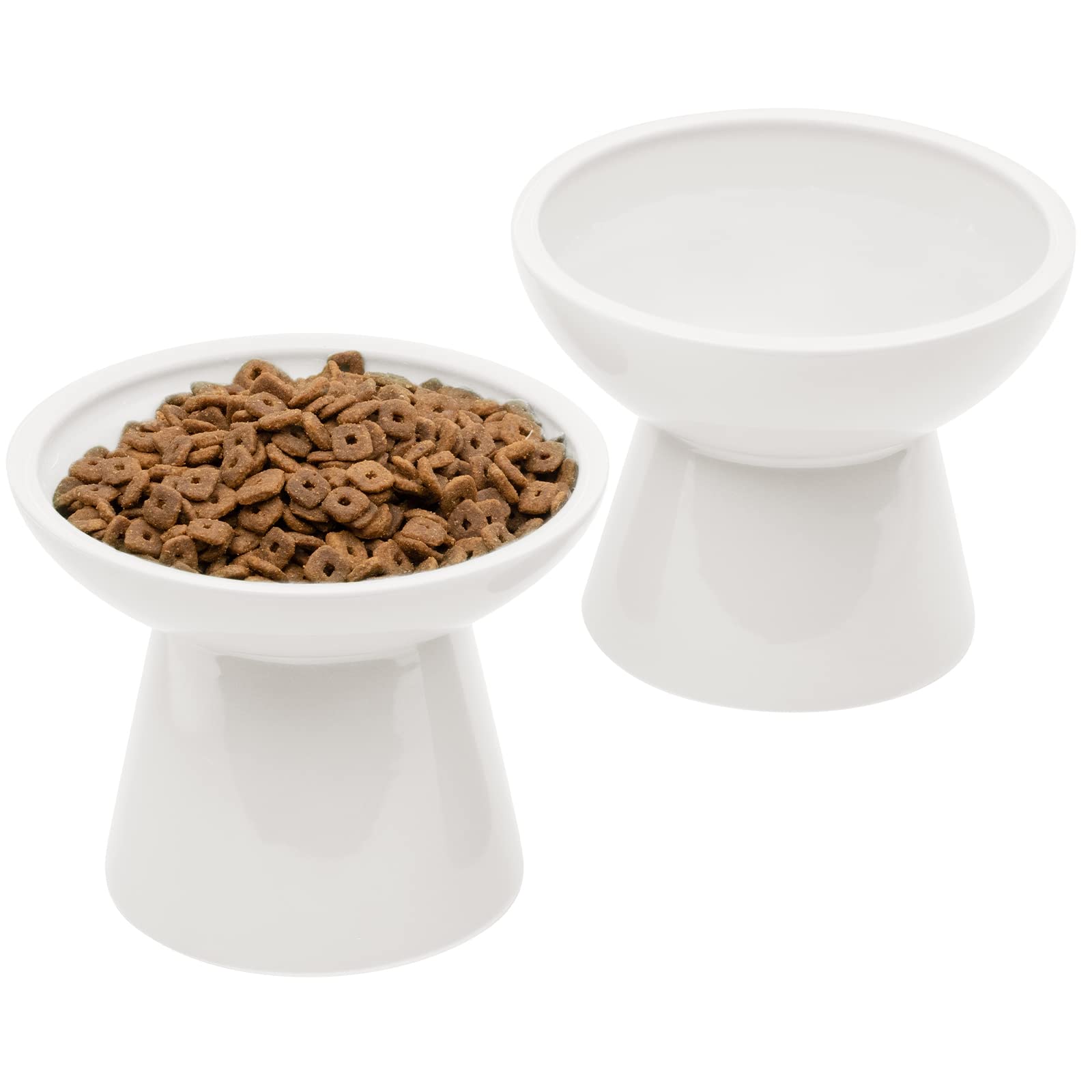 2 Extra Wide Raised Cat Bowls - Elevated Ceramic Cat & Dog Feeder with Anti-Vomiting Design, Whisker Stress-Free Dual Bowls for Comfortable Feeding | Perfect for Picky Eaters, Senior Cats & Small Dogs at Home