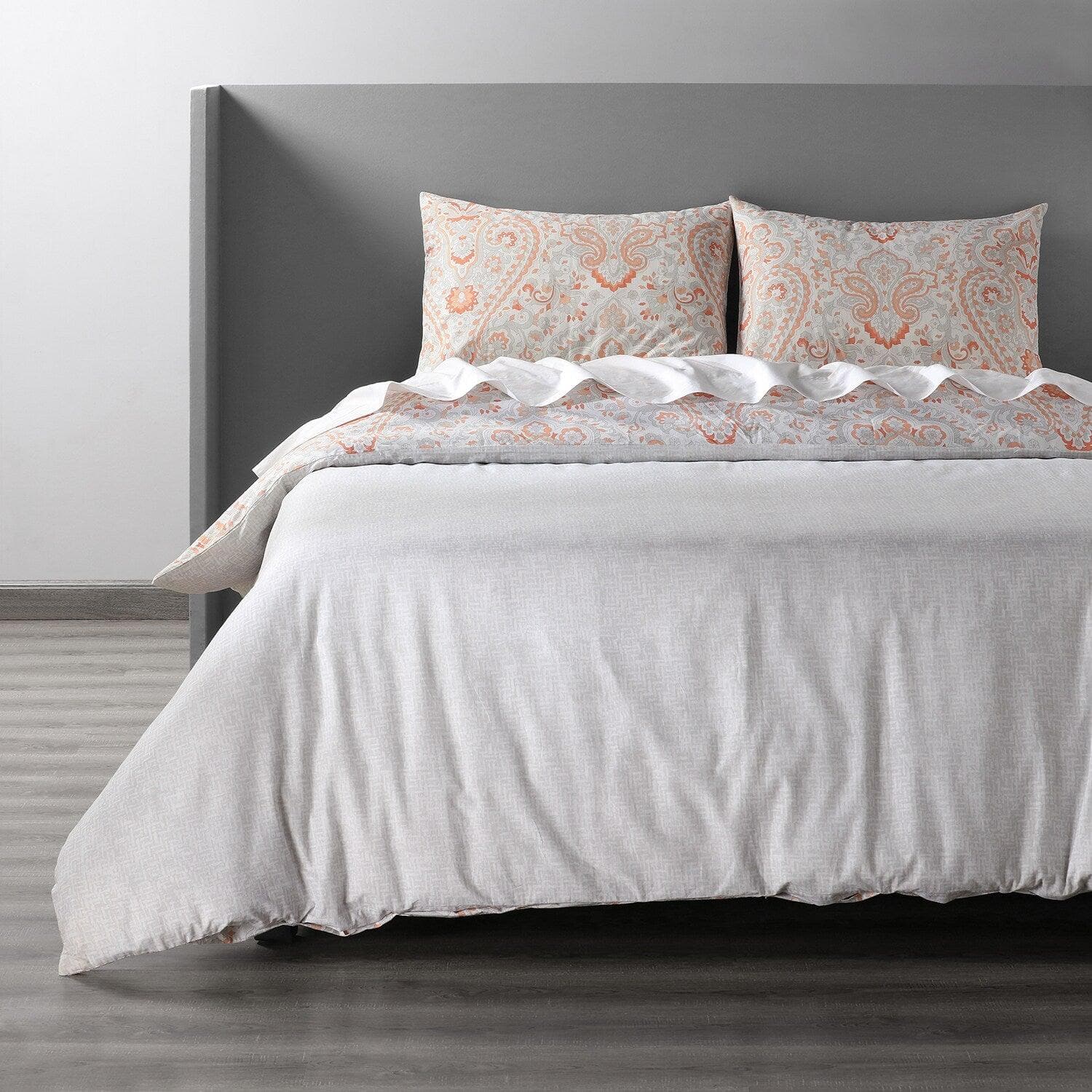 Grammercy Coral Cotton Double Slub Linen Weave Reversible Duvet Cover Set - Soft & Breathable Bedding for Cozy Bedroom Decor - Perfect for Master Bedroom, Guest Room & Vacation Homes