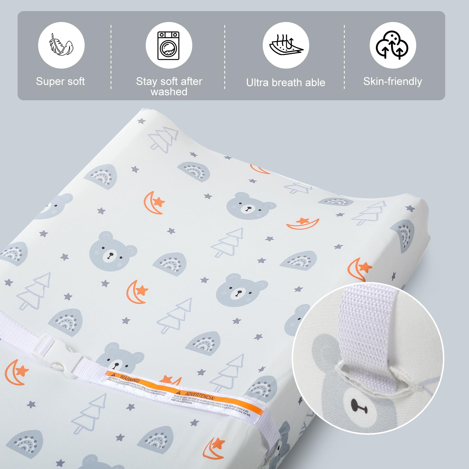 Premium Baby Changing Pad Cover 2 Pack - Soft, Elastic & Safe for Boys & Girls - Unisex Nursery Essentials (Bears & Birds Design) | Perfect for Diaper Changes at Home, Daycare & Travel