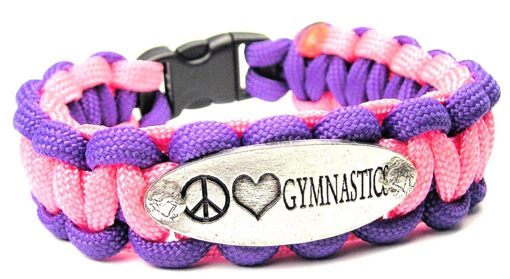 Peace Love Gymnastics Paracord Bracelet for Women - Adjustable Survival Bracelet in Plum Purple & Rose Pink - Perfect for Yoga, Running, Hiking & Outdoor Activities
