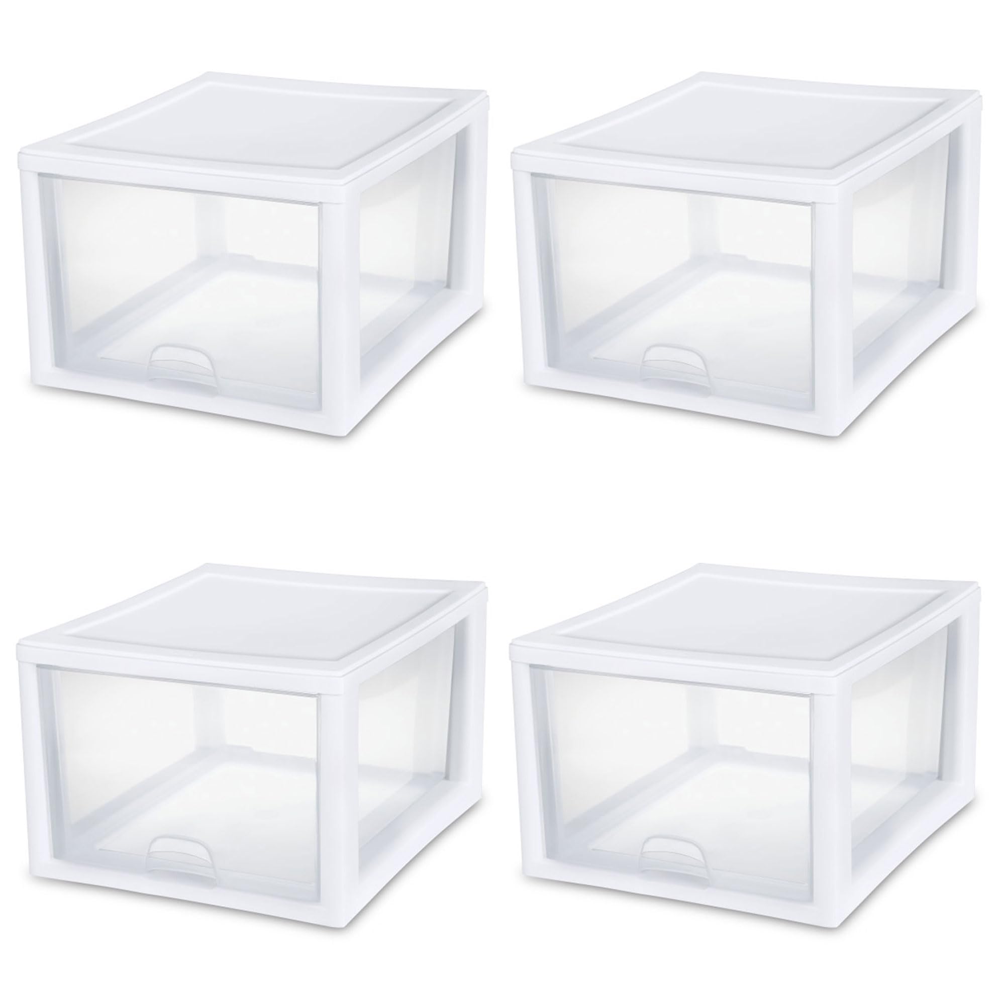 Sterilite 12-Pack Clear Stackable Plastic Drawers with White Frame - 27 Quart Storage Bins for Closet Organization | Perfect for Bedroom, Office & Kids Room Storage Solutions