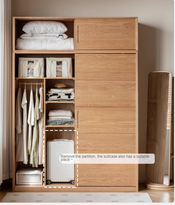 Solid Oak Wood Sliding Door Wardrobe Closet - Modern & Durable Storage for Bedroom, Living Room, or Walk-In Closet Organization