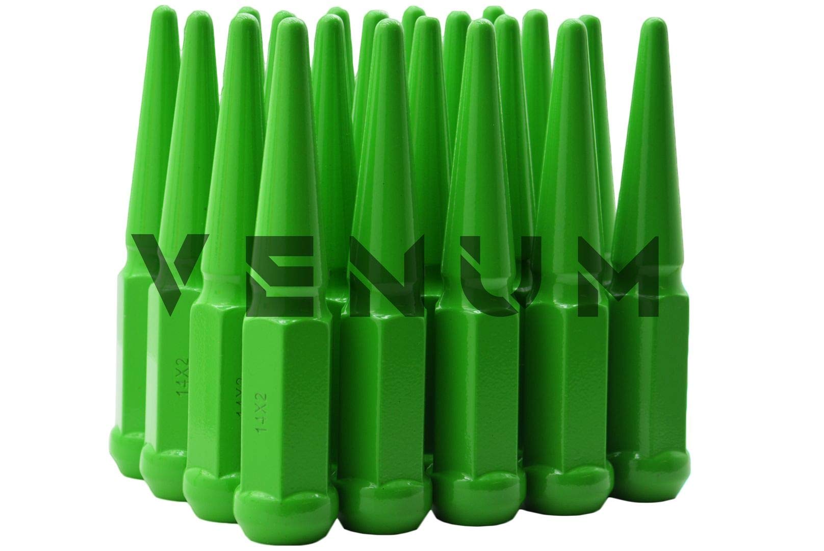 Venum 32-Pc Gloss Lime Green Spike Lug Nuts - M14x1.5 for Ford F-250/F-350 Wheels | Off-Road & Custom Car Accessories