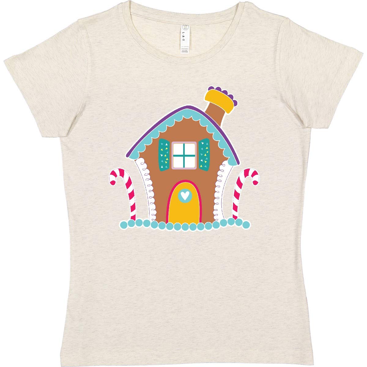 Inktastic Gingerbread House Women's T-Shirt - Christmas Holiday Graphic Tee for Women - Cozy Casual Wear for Winter Parties & Family Gatherings