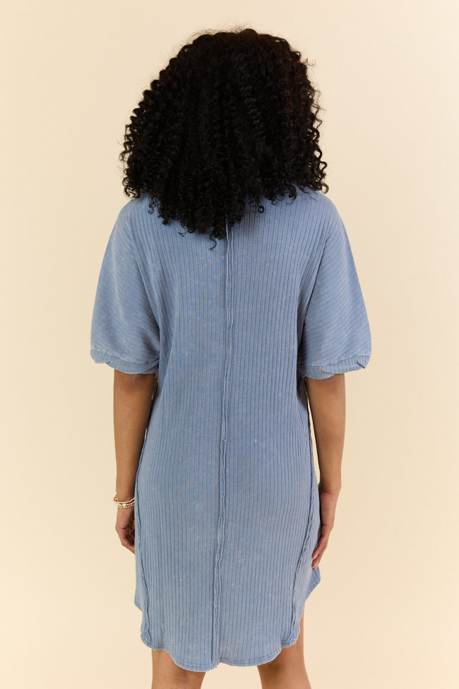 Stylish Blue Acid Wash Knit Dress for Women - High Temperature Resistant, Comfortable & Trendy - Perfect for Summer Outings, Beach Vacations & Casual Wear