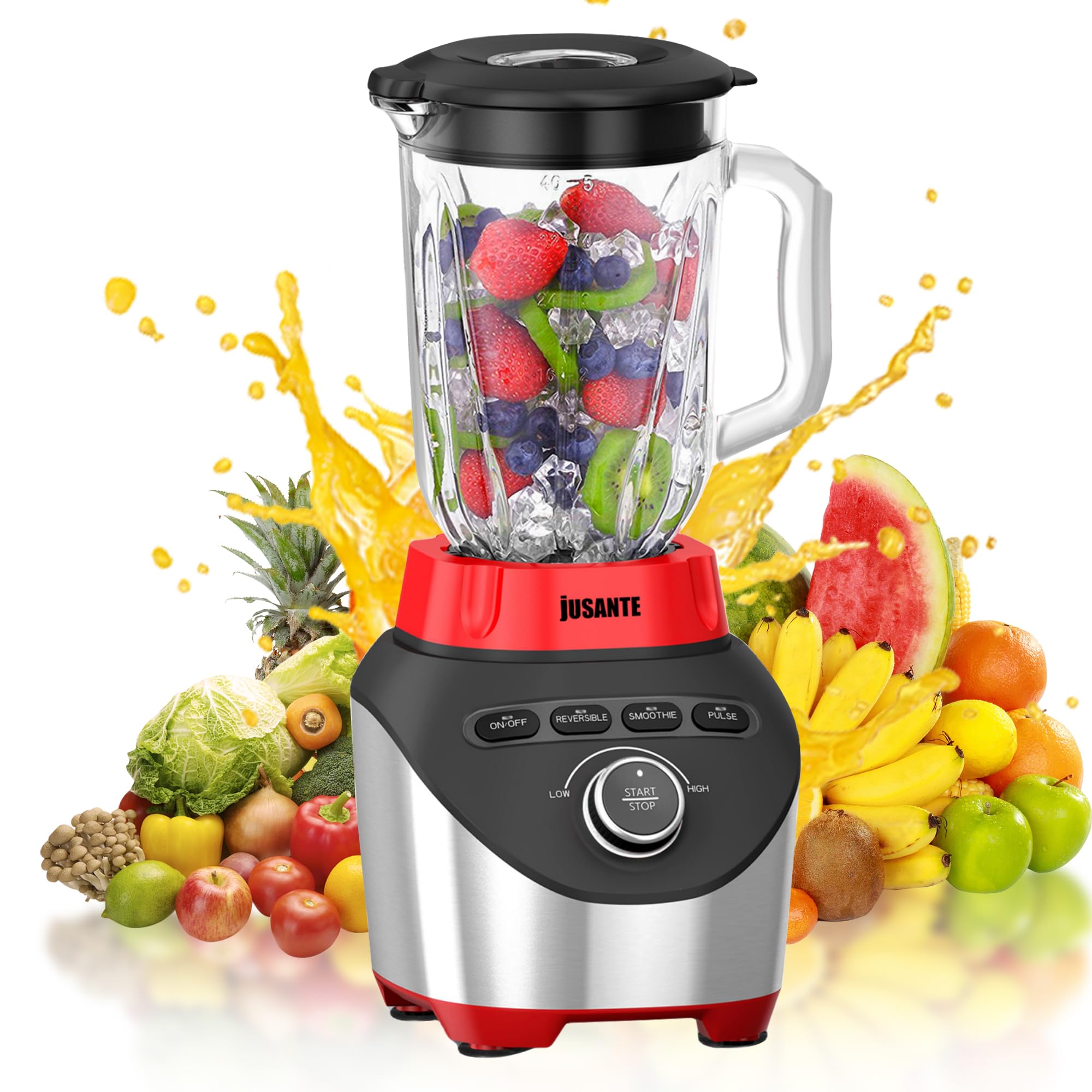 1200W High-Speed Professional Blender with 64oz Glass Jar - Powerful Countertop Blender for Smoothies, Shakes & Frozen Drinks - Perfect for Home Kitchen, Healthy Juicing & Meal Prep