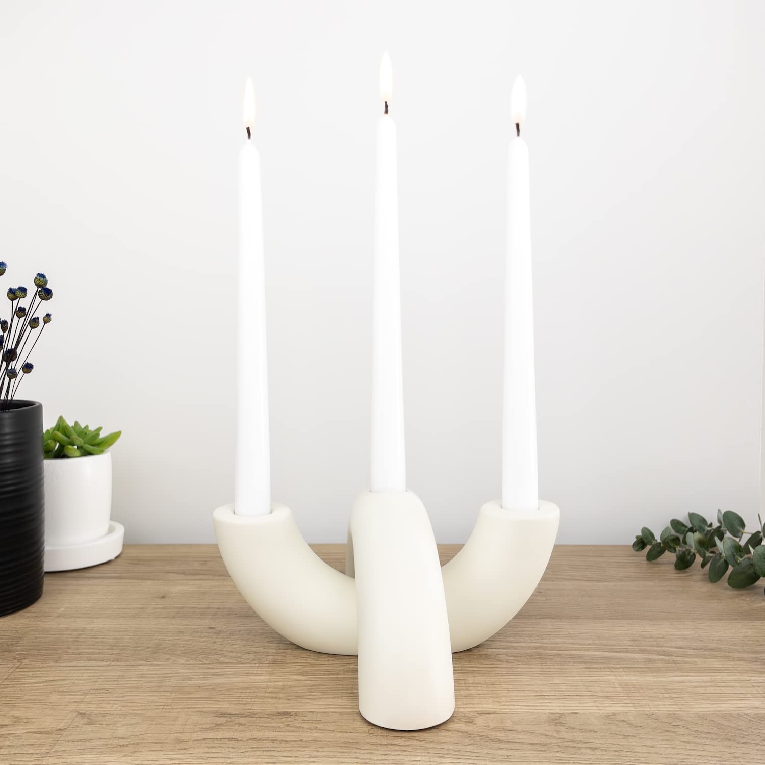 Ceramic Candle Holder Set for 3 Tapers - Modern Minimalist Home Decor for Dining & Living Room