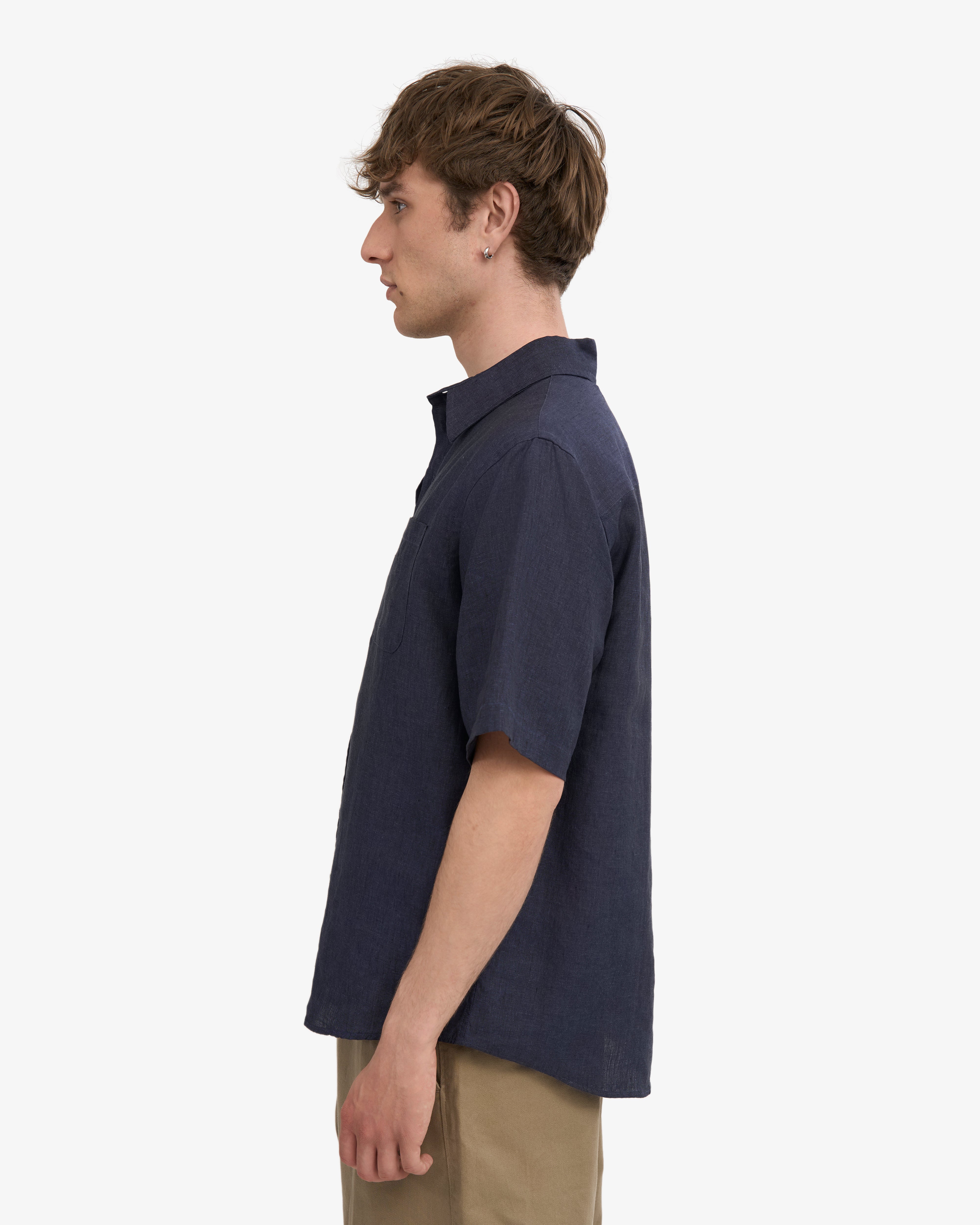 Premium Linen Short Sleeve Shirt for Men - Navy Blue | Breathable & Comfortable Summer Casual Wear | Perfect for Beach, Vacation & Outdoor Activities