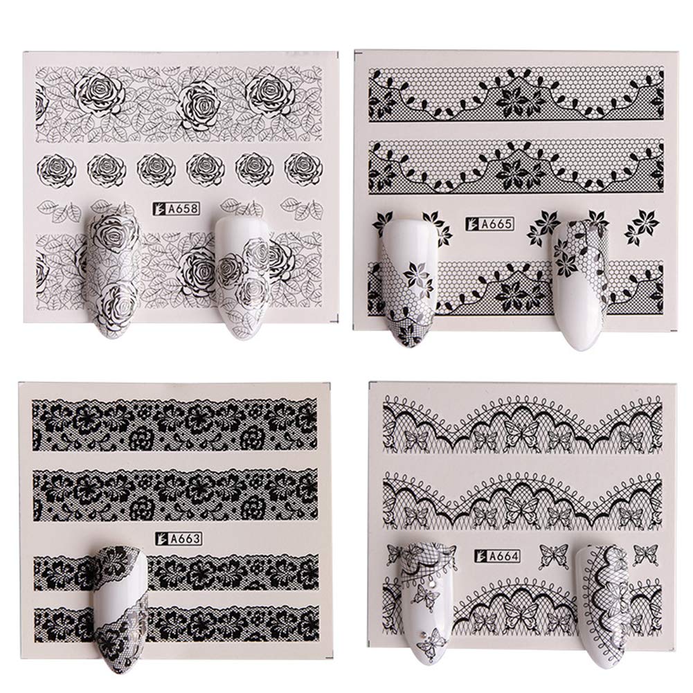 48 Pcs Black Lace Nail Art Stickers - Floral Water Transfer Decals for DIY Nail Decoration | Perfect for Manicures, Pedicures, and Special Occasions