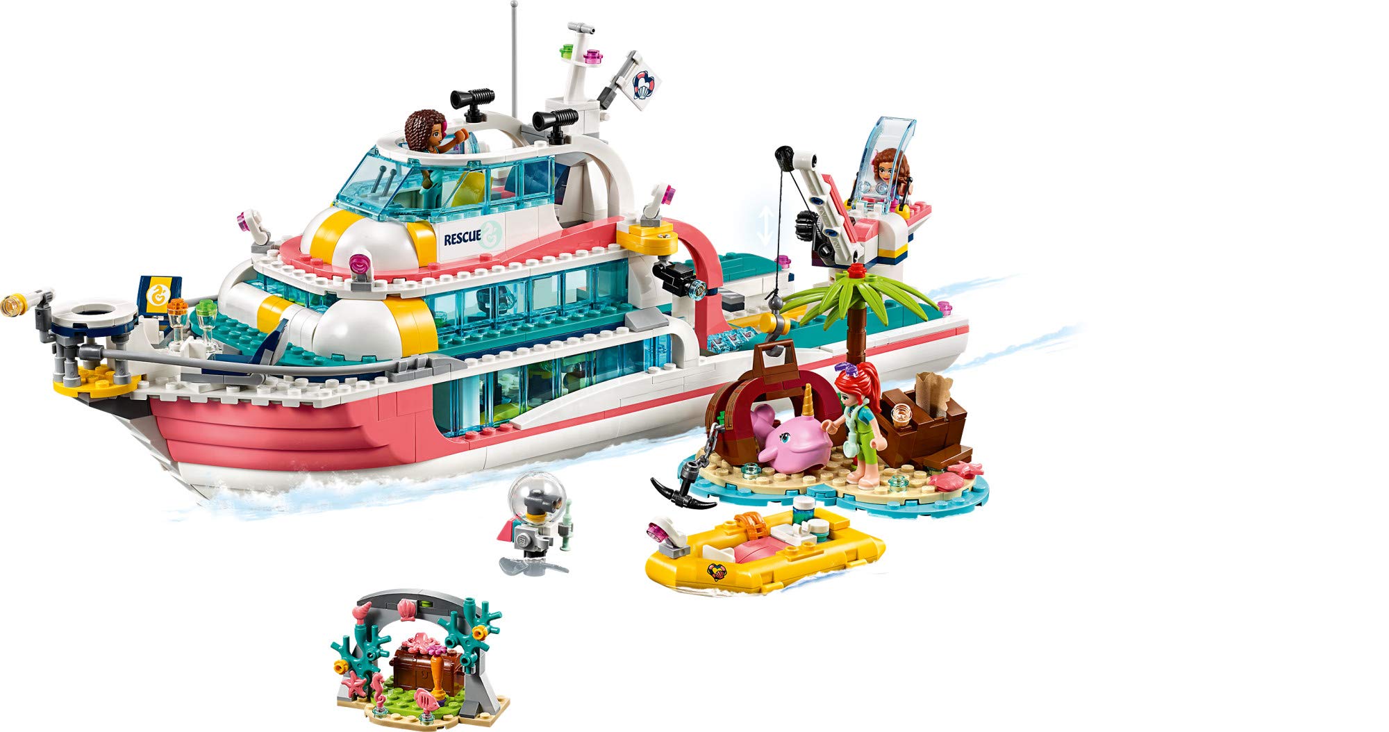**LEGO Friends Rescue Mission Boat 41381 Building Kit – 908-Piece Toy Boat with Mini Dolls, Narwhal Figure & Treasure Box – Creative Ocean Rescue Playset for Kids Ages 6+ (Great for Imaginative Play & Storytelling Adventures)**