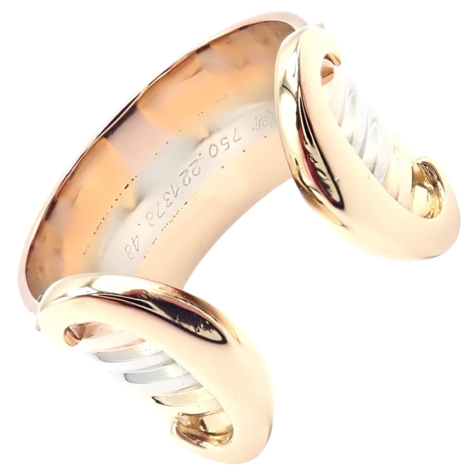 Authentic Cartier 18k Tri-Color Gold Double C Band Ring Size 4.5 - Luxury Jewelry for Women, Perfect for Weddings, Anniversaries & Special Occasions