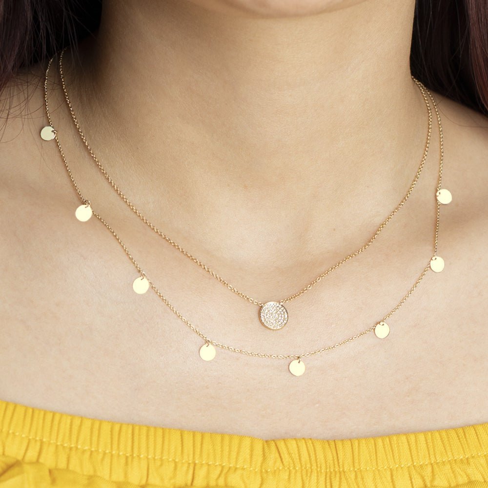 14K Yellow Gold Coin Station Necklace - Elegant Minimalist Jewelry for Women, Gift for Her, Birthday, Anniversary, Everyday Wear