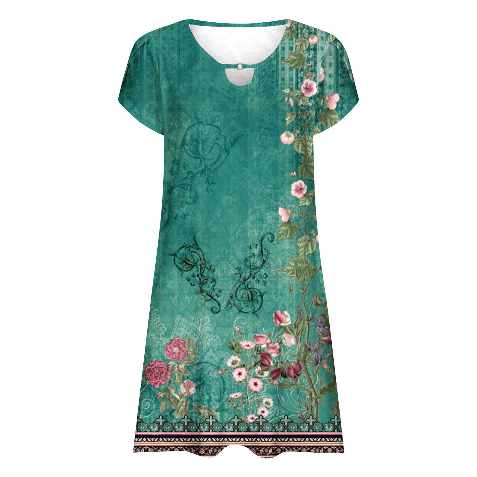 Women's Summer Dresses 2024 - Casual Floral Print Short Sleeve Round Neck Dress Set | Beach Vacation, Travel Outfit & Everyday Wear