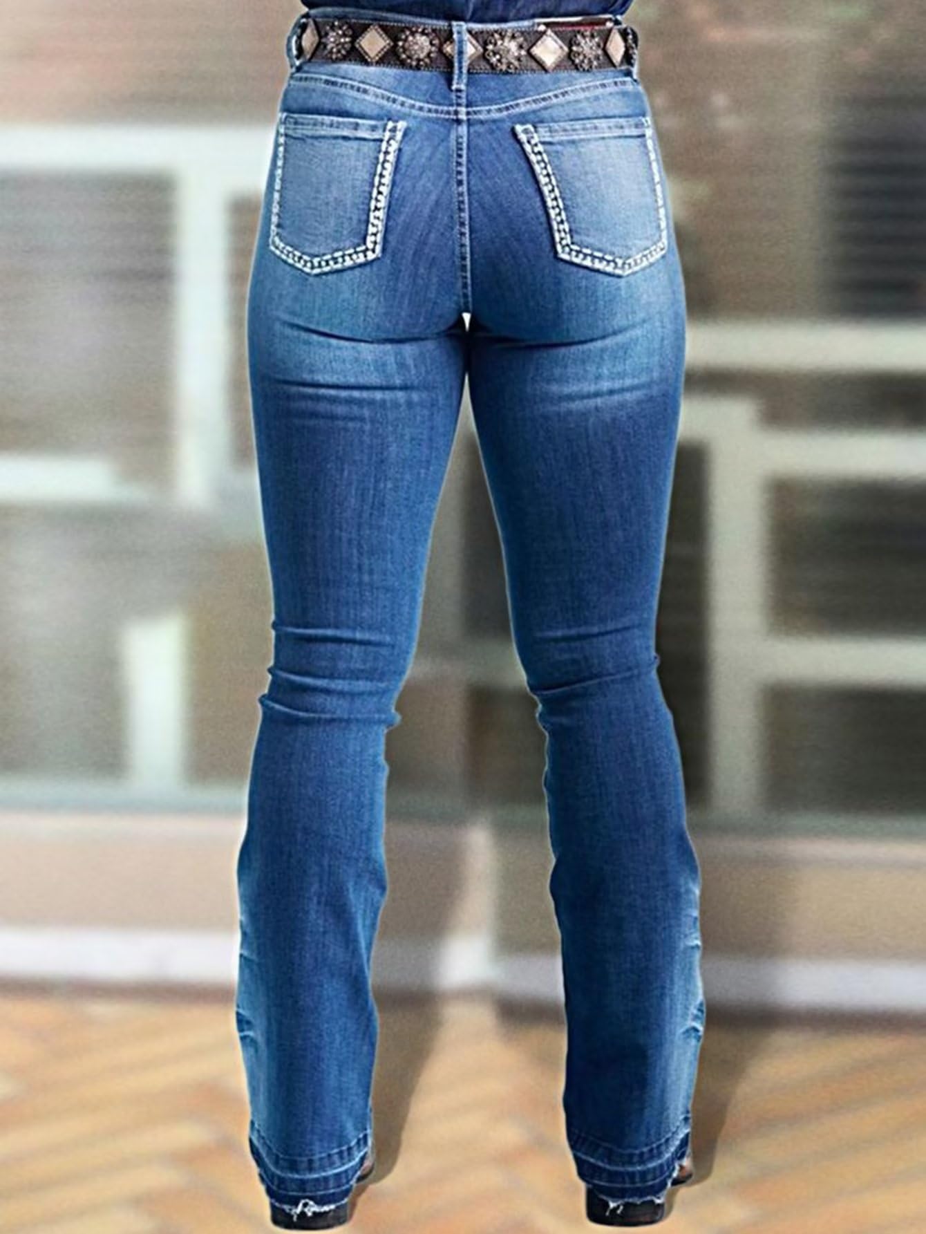 Flamingals Women's Ripped Bootcut Jeans - High Waist Tummy Control Stretch Denim Pants for Trendy Cowgirl Style | Perfect for Casual Wear, Night Out & Western Fashion