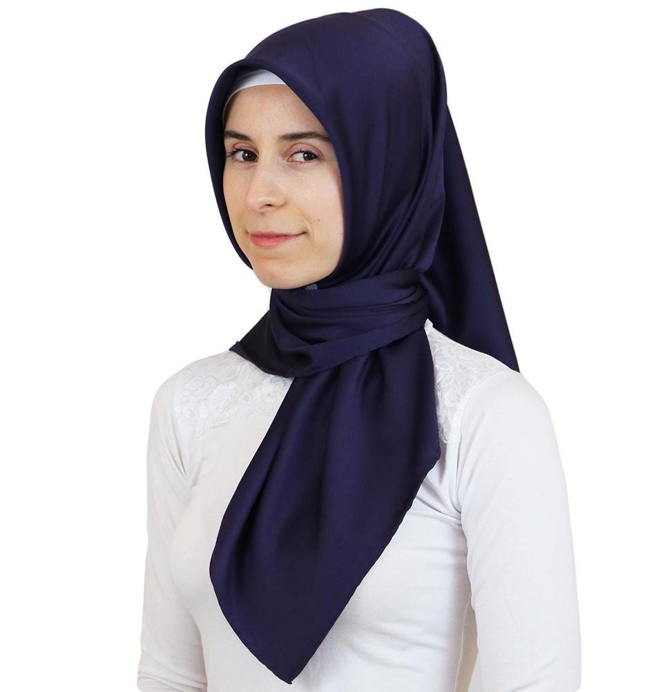 Aker Satin Square Hijab Scarf 6385 994 Indigo - Soft & Lightweight Muslim Headscarf for Women, Perfect for Daily Wear, Prayer, and Special Occasions