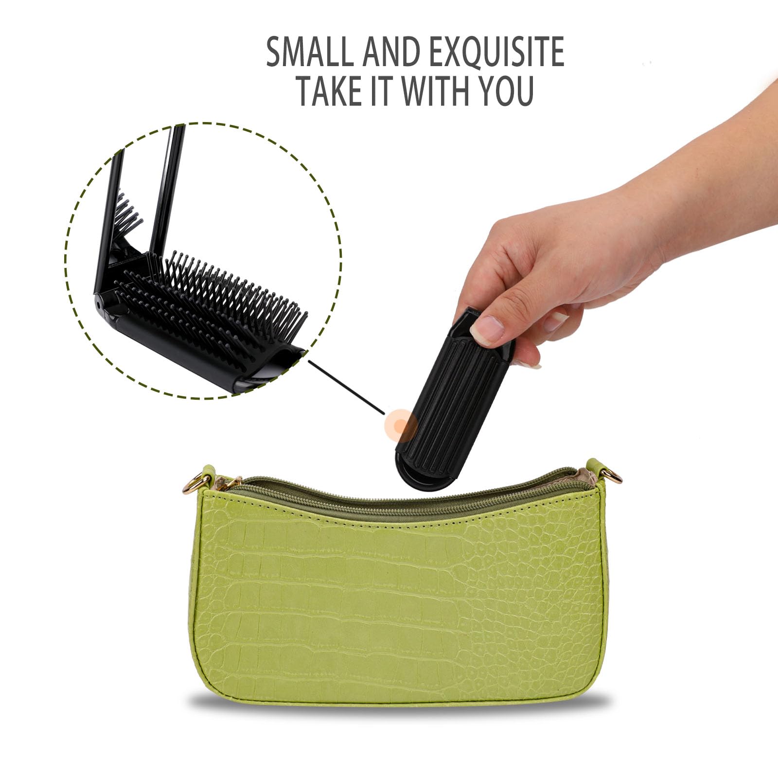 Foldable Travel Hair Brush with Mirror & Massage - 2 Pack for Styling On-the-Go