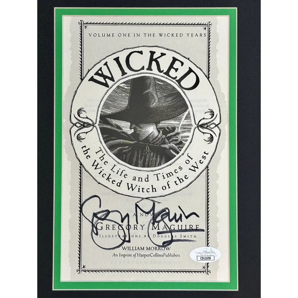 Gregory Maguire Autographed Wicked Book Cover Framed Collage - JSA Certified Authentic Signed Memorabilia - Perfect for Broadway Fans, Book Collectors & Home Theater Decor