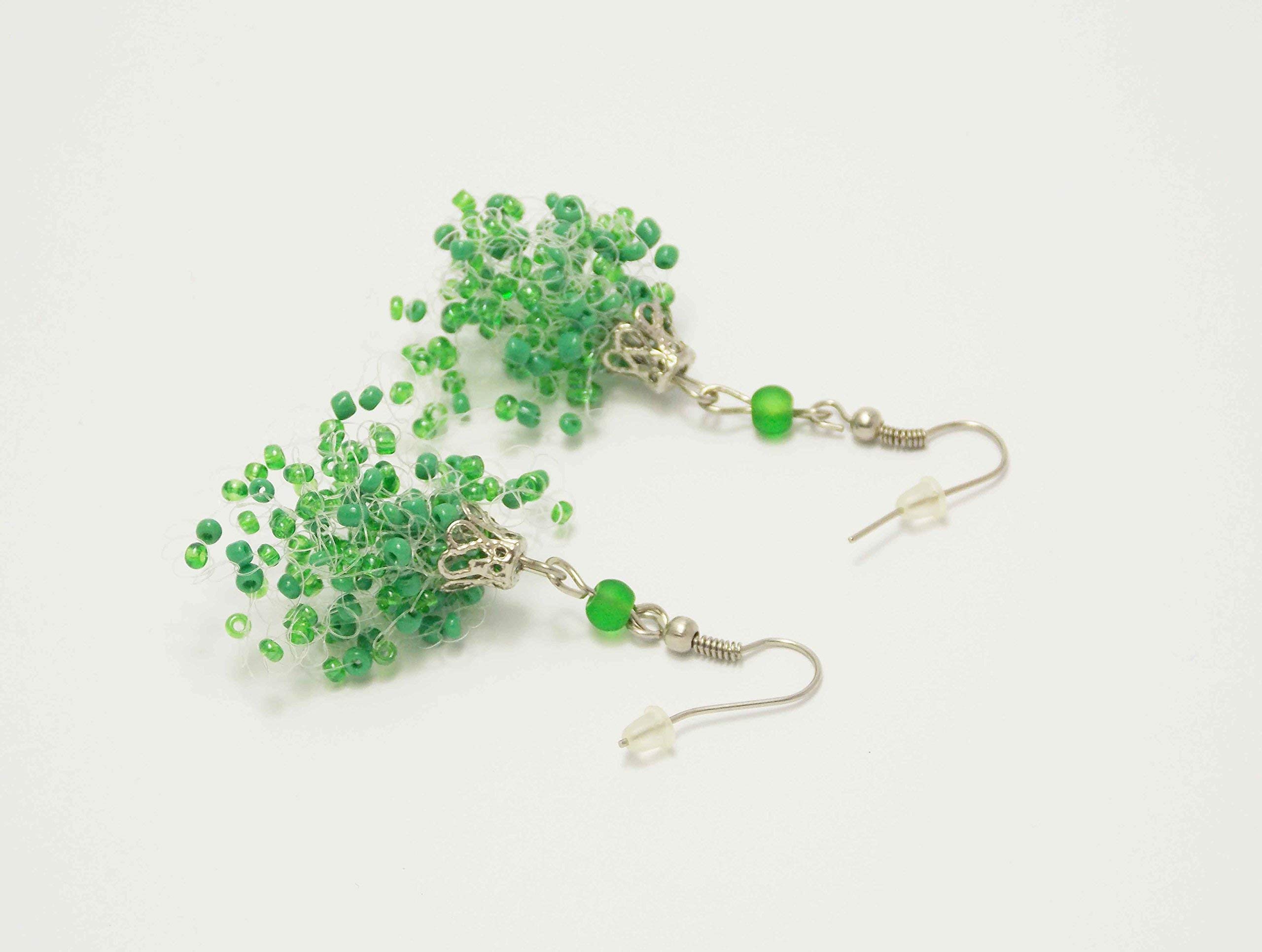 St. Patrick's Day Green Clover Drop Chandelier Earrings - Handmade Crochet Beaded Bridesmaid Gift for Women - Perfect for Summer Weddings & Bridal Parties