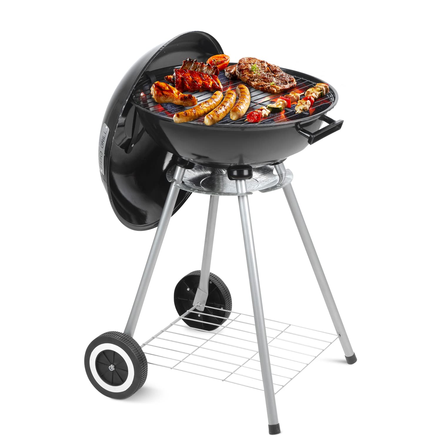 Portable 17 Inch Charcoal Grill with Wheels for Outdoor Cooking, Camping, Picnic & Backyard BBQ | Compact & Lightweight for Easy Transport | Perfect for Tailgating, Beach Parties & Family Gatherings
